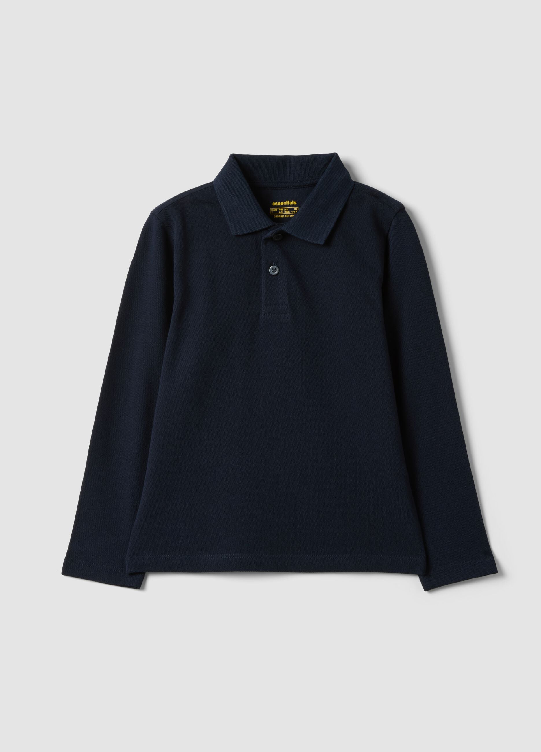 Blue long-sleeve polo in pure organic cotton, regular fit, for boys