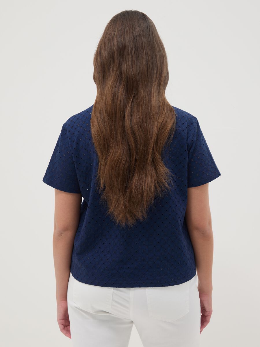 T-shirt blu in misto cotone traforato regular fit_3