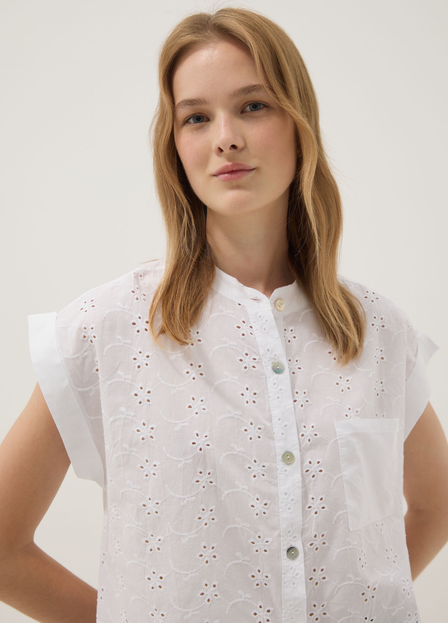 White pure cotton embroidered shirt