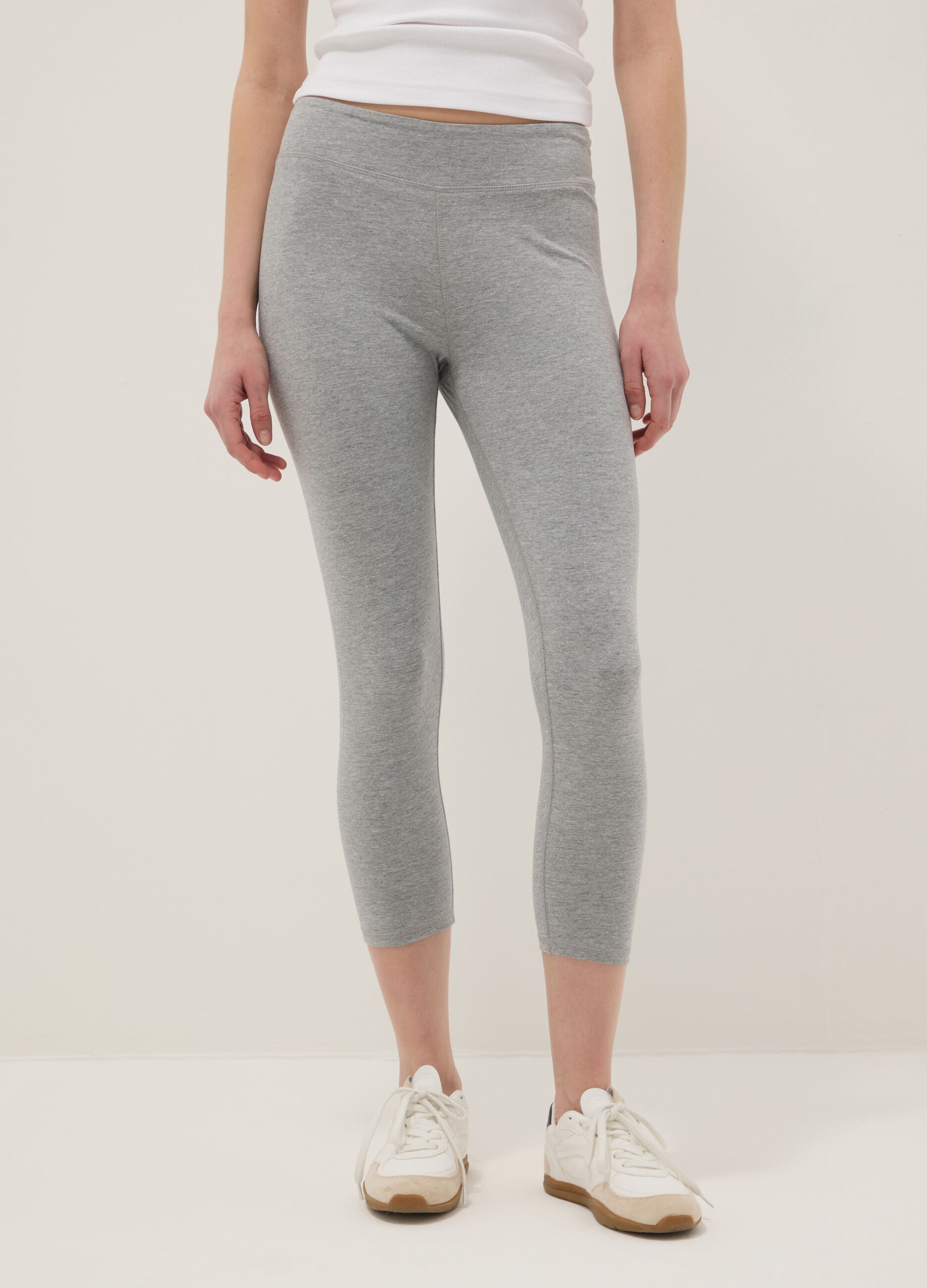 Skinny-fit grey stretch cotton leggings