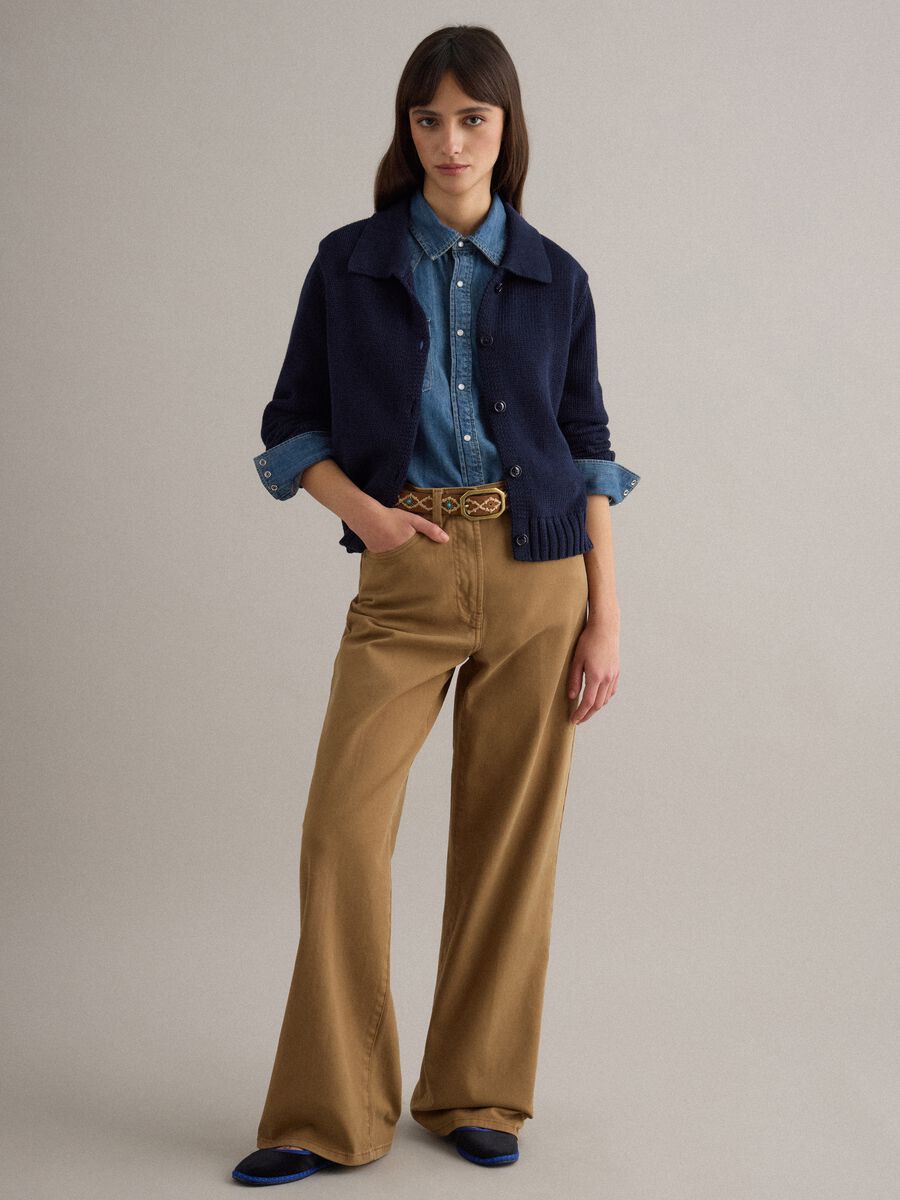Blue cotton cardigan with polo collar, regular fit_2