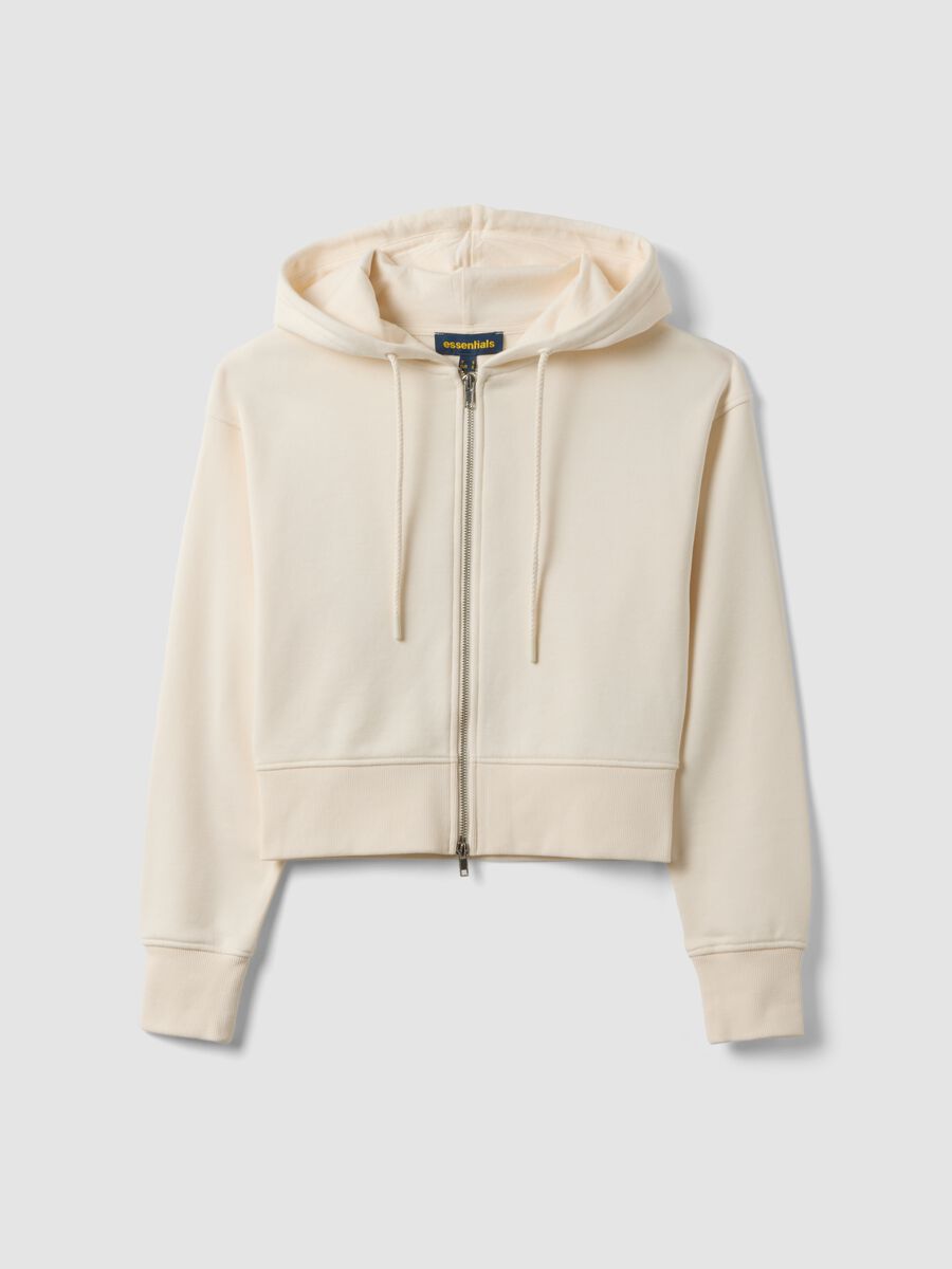 Felpa full zip bianca in misto cotone con cappuccio fitted_0