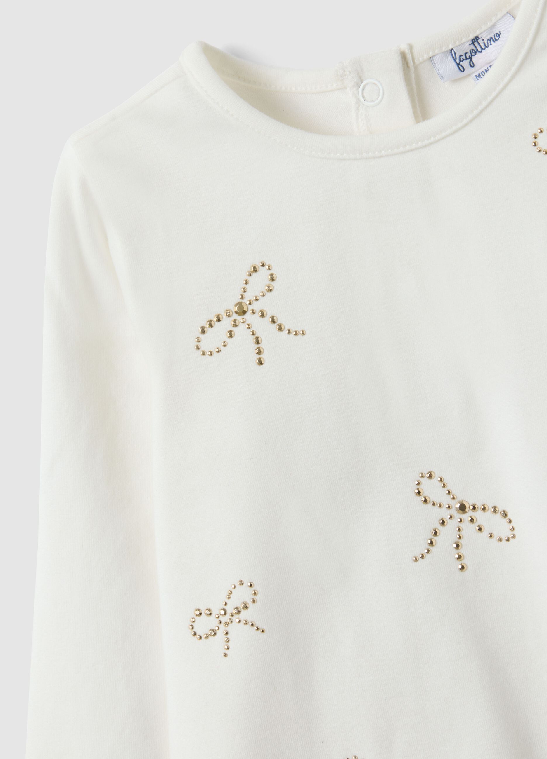 White stretch cotton T-shirt with bows for girls