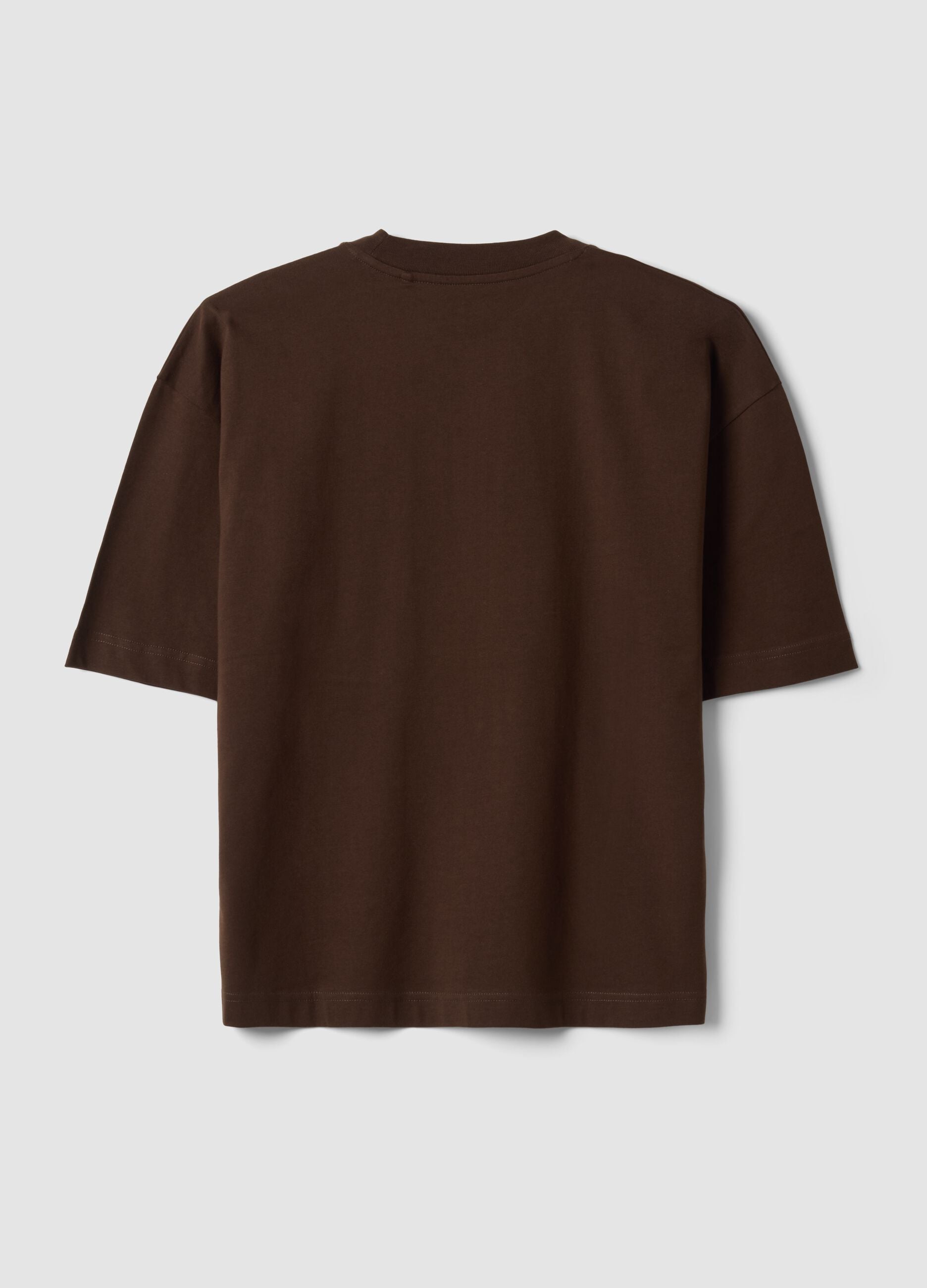 Brown pure cotton T-shirt with chest pocket, boxy fit