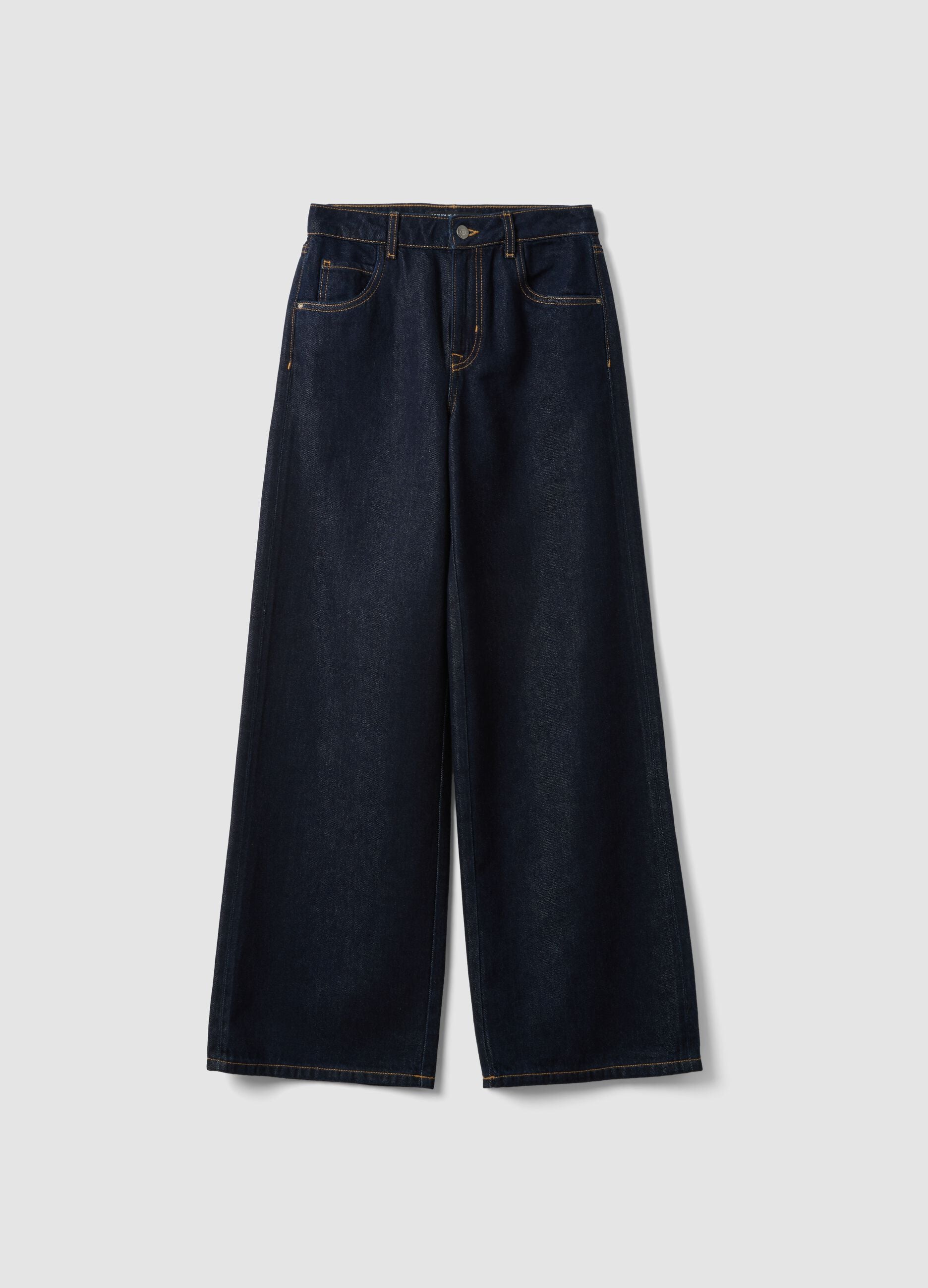 Blue denim bootcut jeans in cotton and lyocell blend