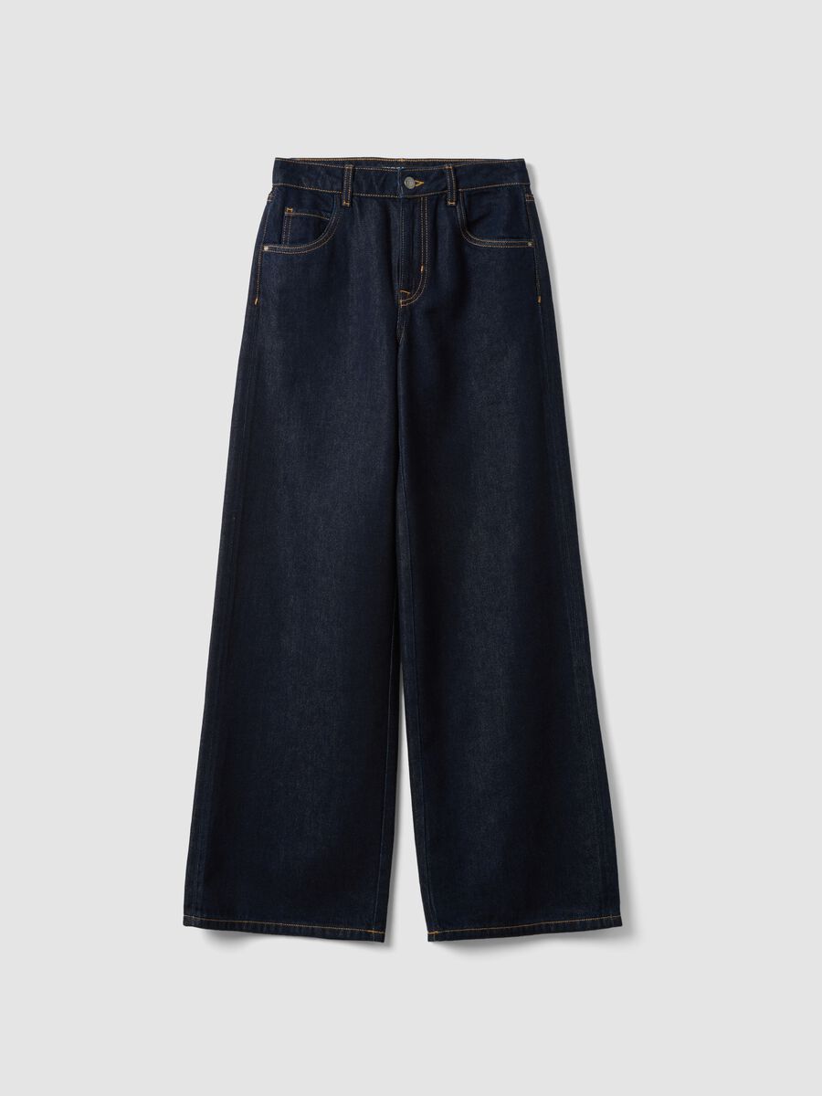 Blue denim bootcut jeans in cotton and lyocell blend_4