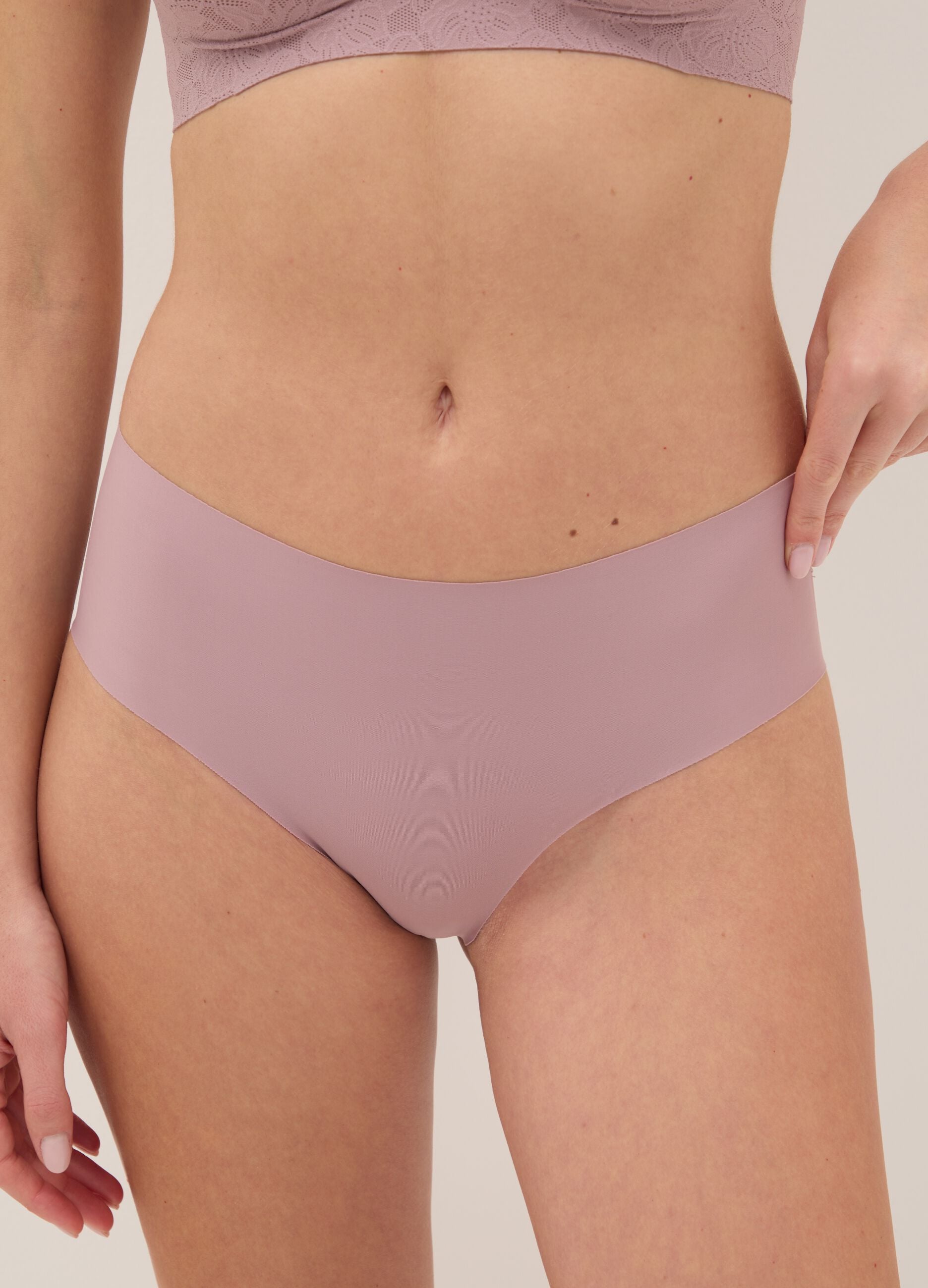 High-waisted pink stretch lace briefs