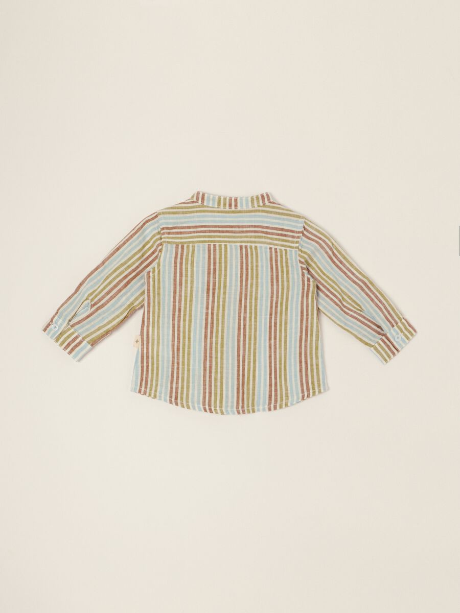 Camicia a righe con collo coreano in misto cotone e lino da neonato regular fit_2