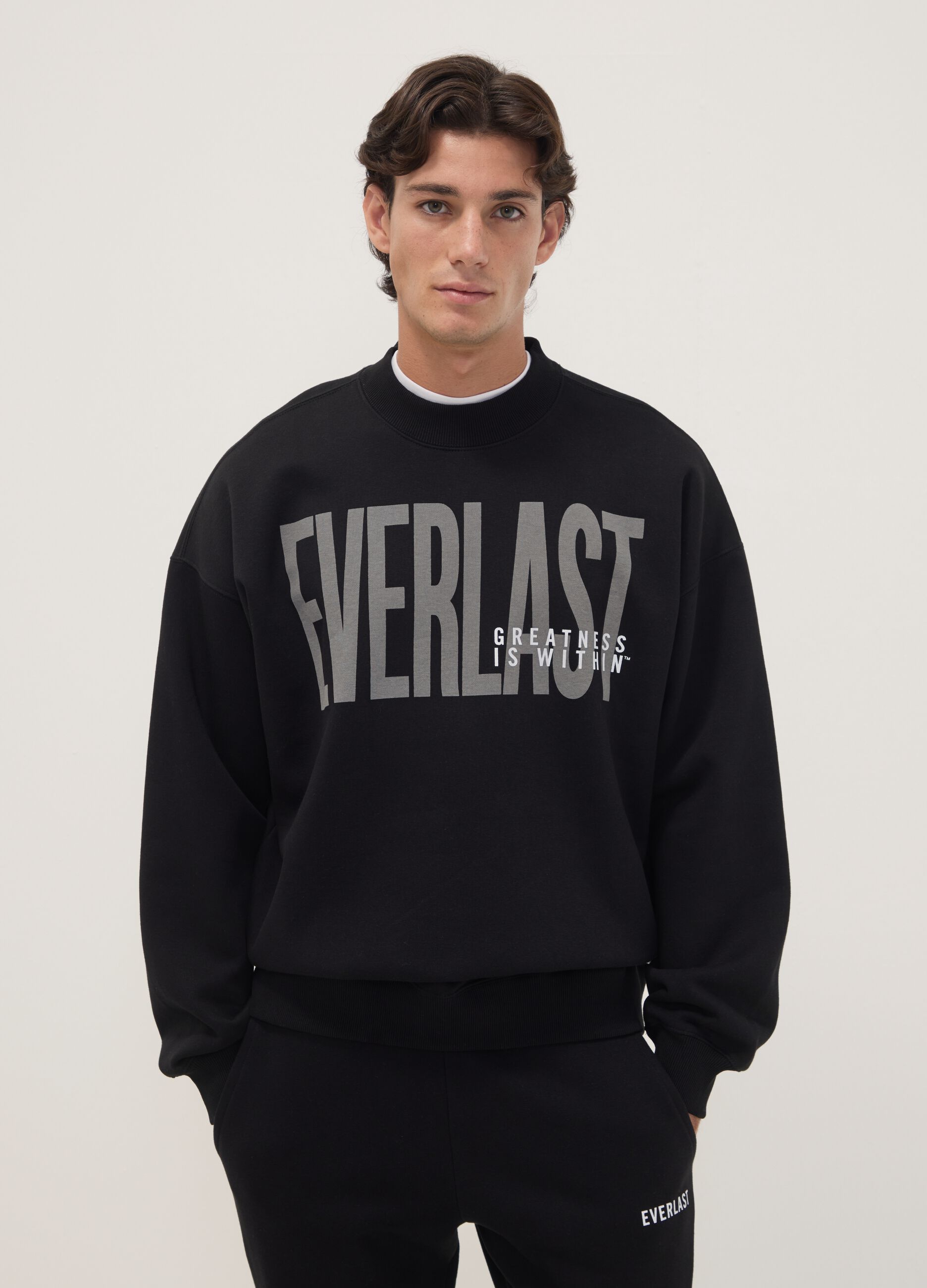 Black cotton-blend sweatshirt with front logo