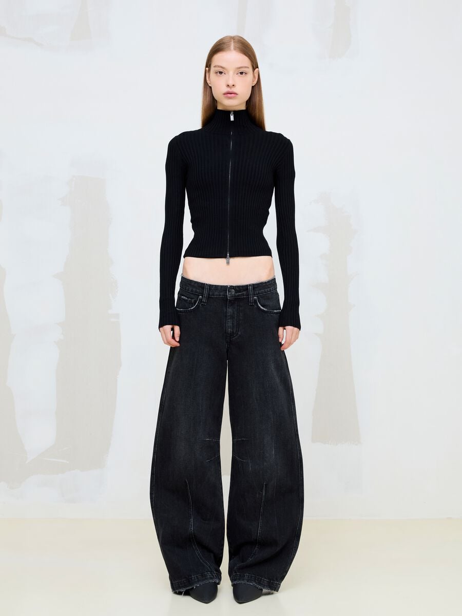 Black Ribbed Knit Full-Zip_4