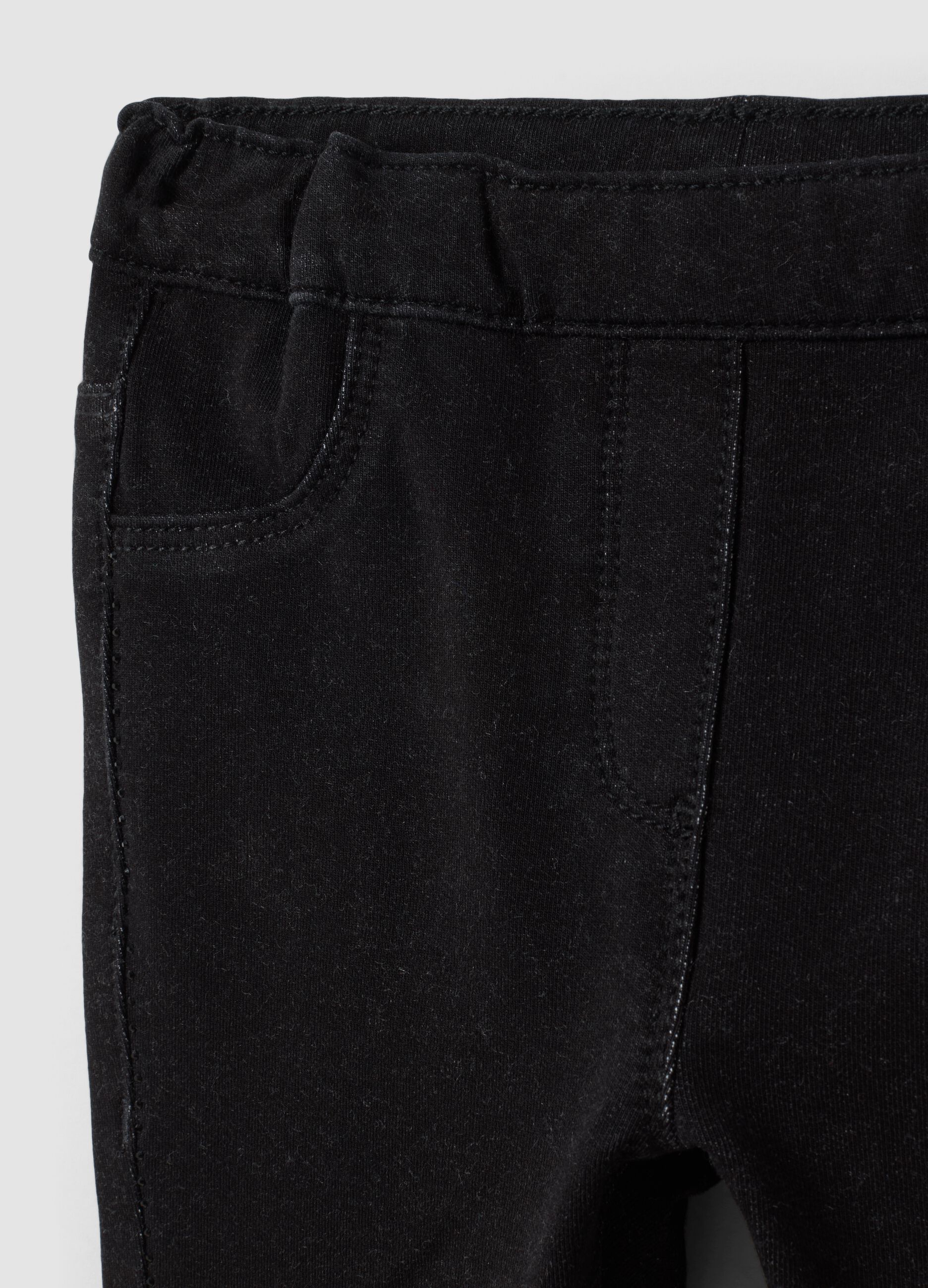 Black skinny-fit stretch cotton jeggings for baby girls