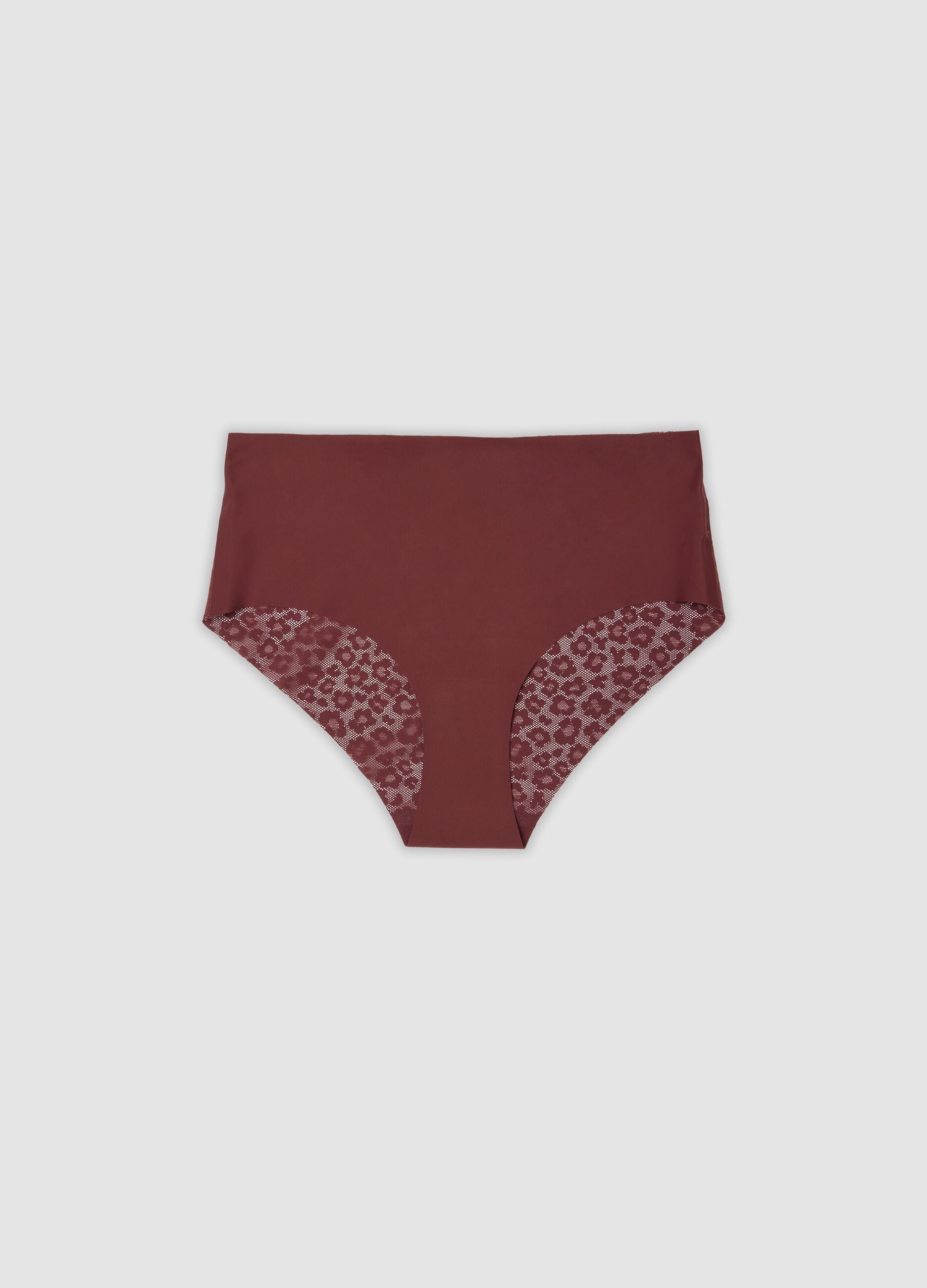 Red stretch-fabric briefs with floral inserts
