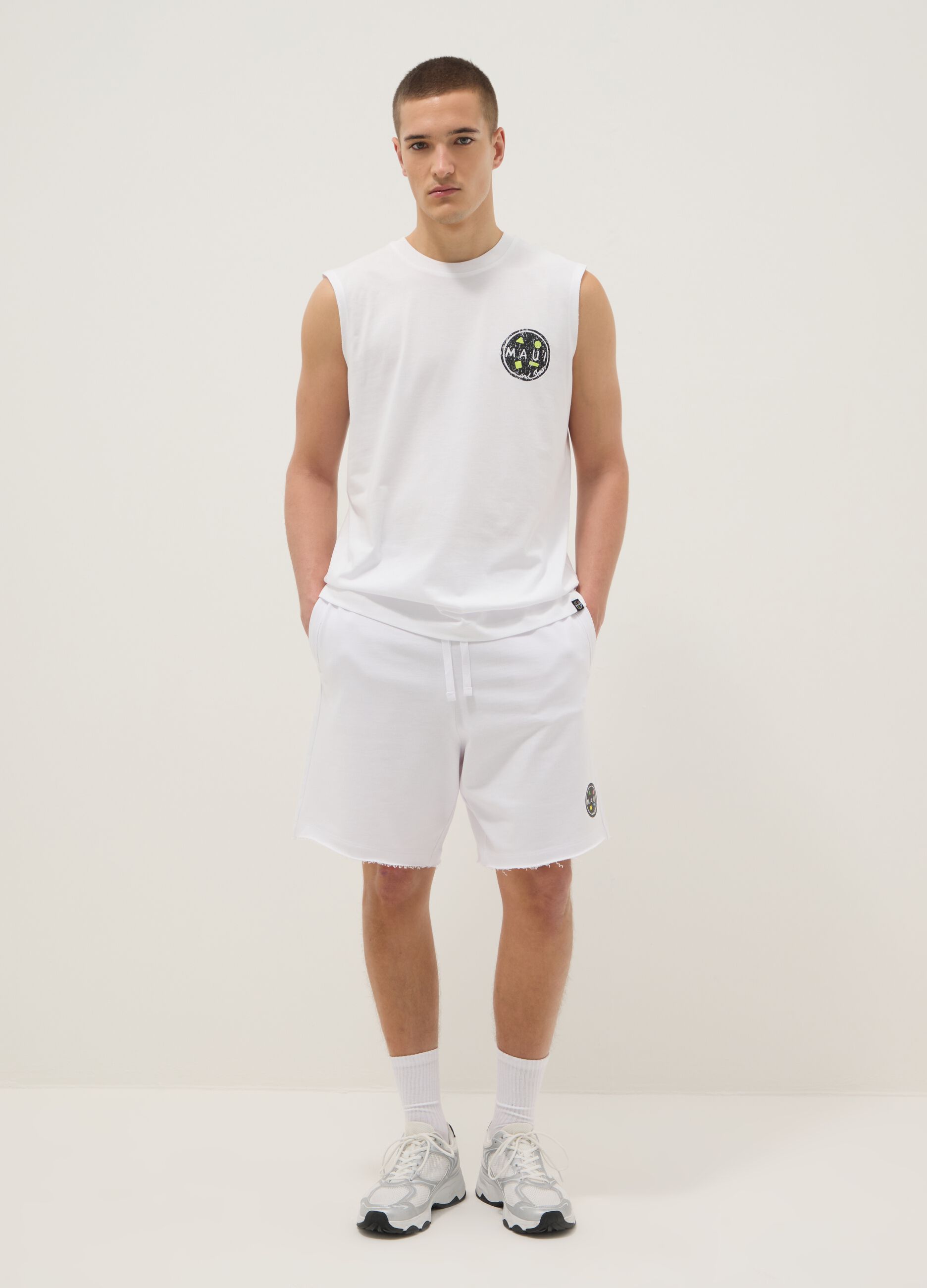 White pure cotton Bermuda shorts with elasticated waist