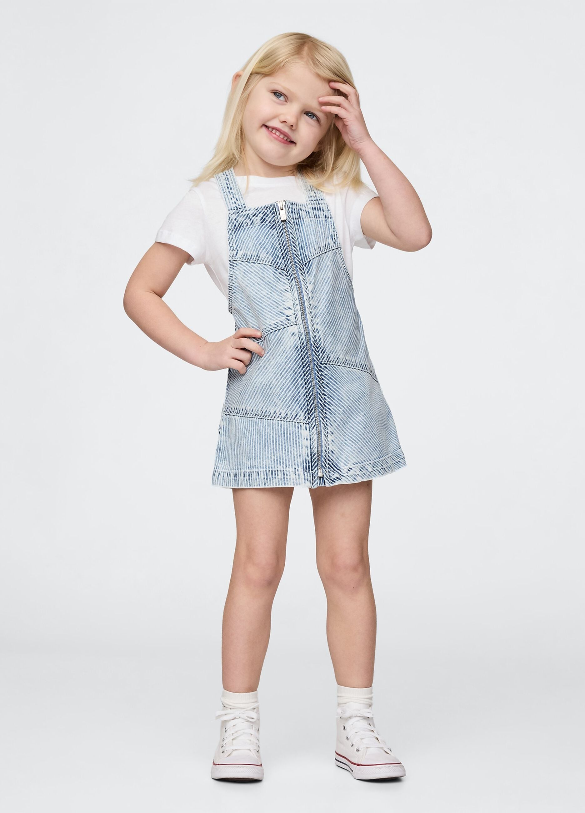 Light Denim Dungarees with Front Zip