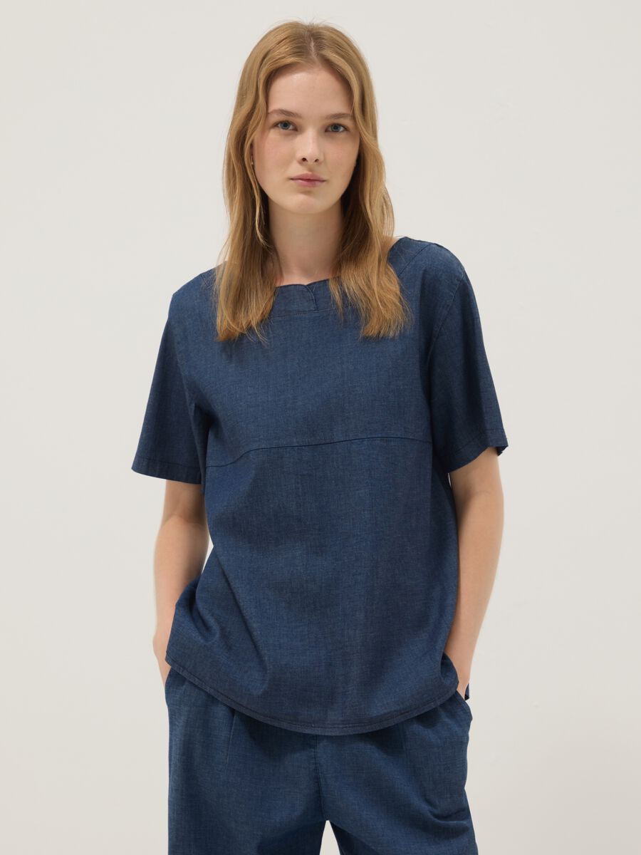 Blue stretch cotton blouse_0