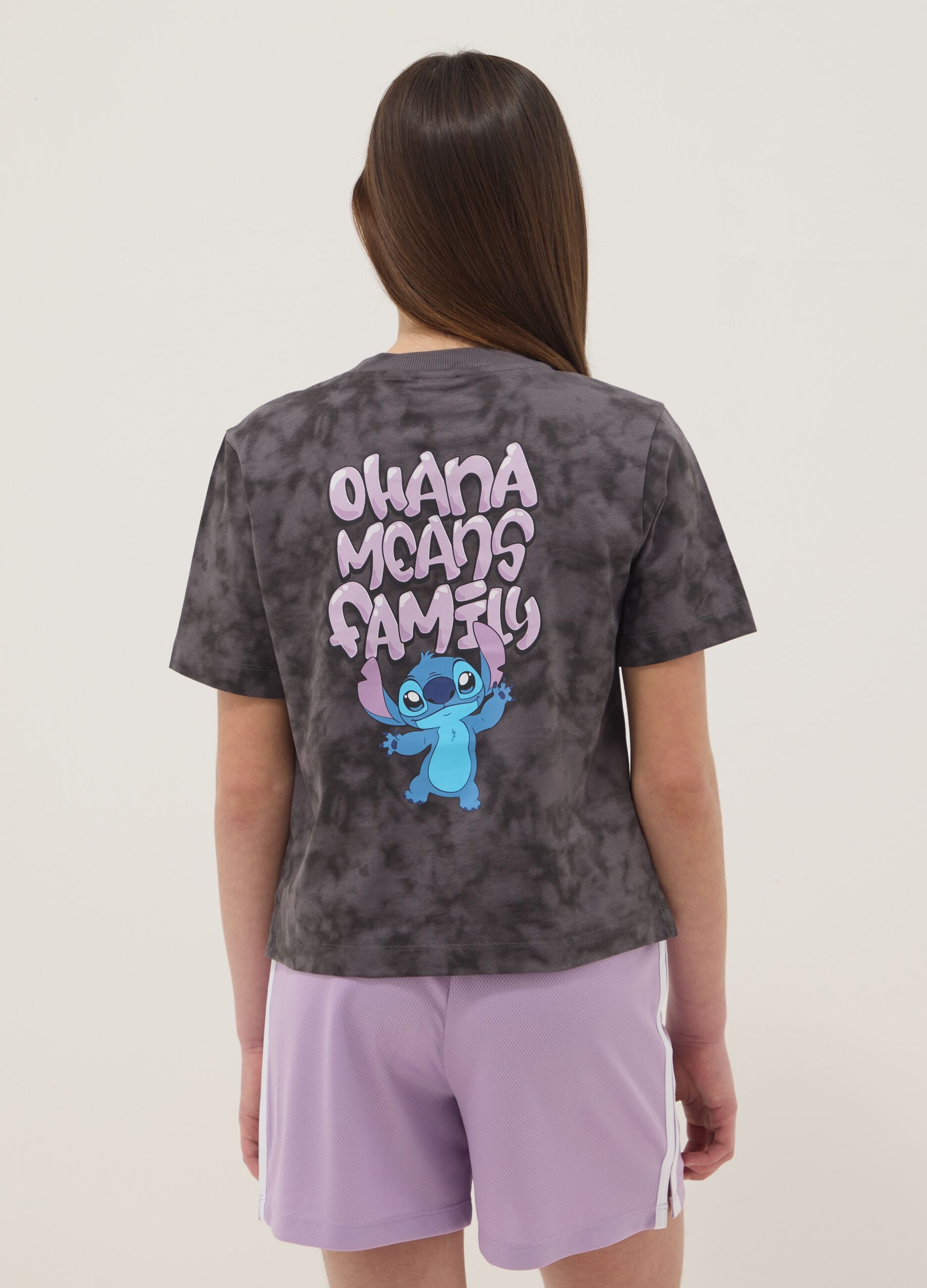Grey pure cotton oversized fit girl&rsquo;s t-shirt with Stitch