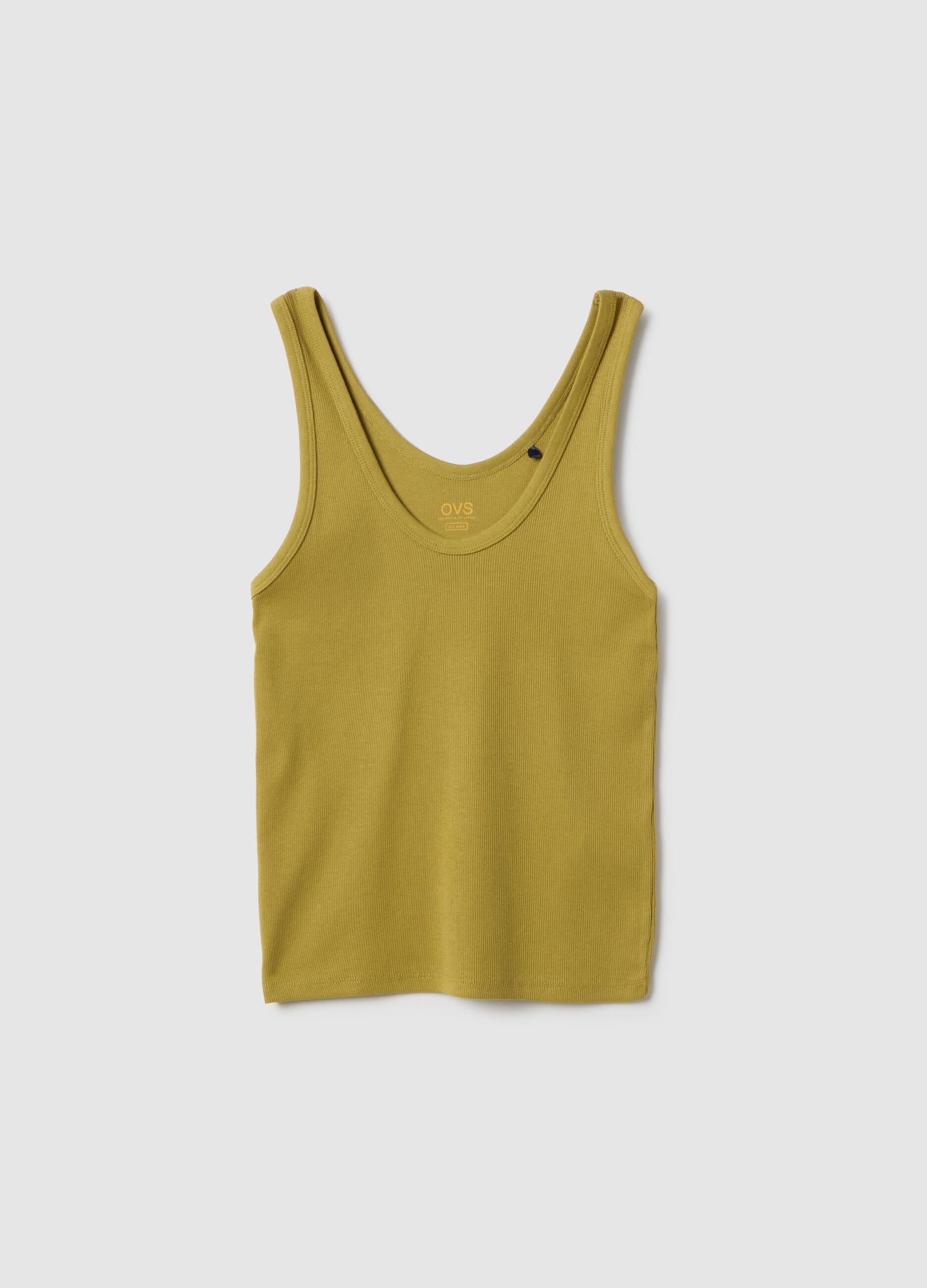 Yellow regular fit stretch cotton tank top