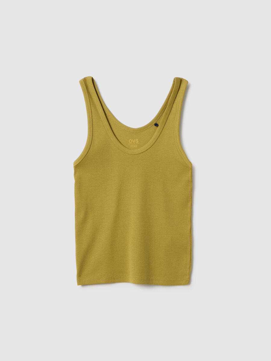 Yellow regular fit stretch cotton tank top_4