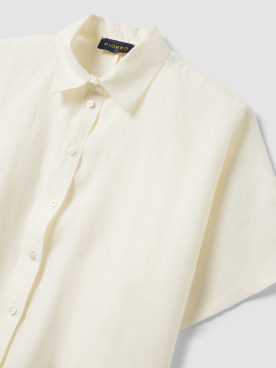Camicia bianca in puro lino a maniche corte regular fit_5