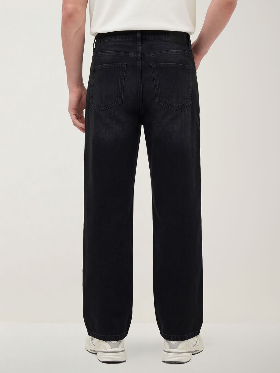 Black cotton denim wide-leg jeans_1