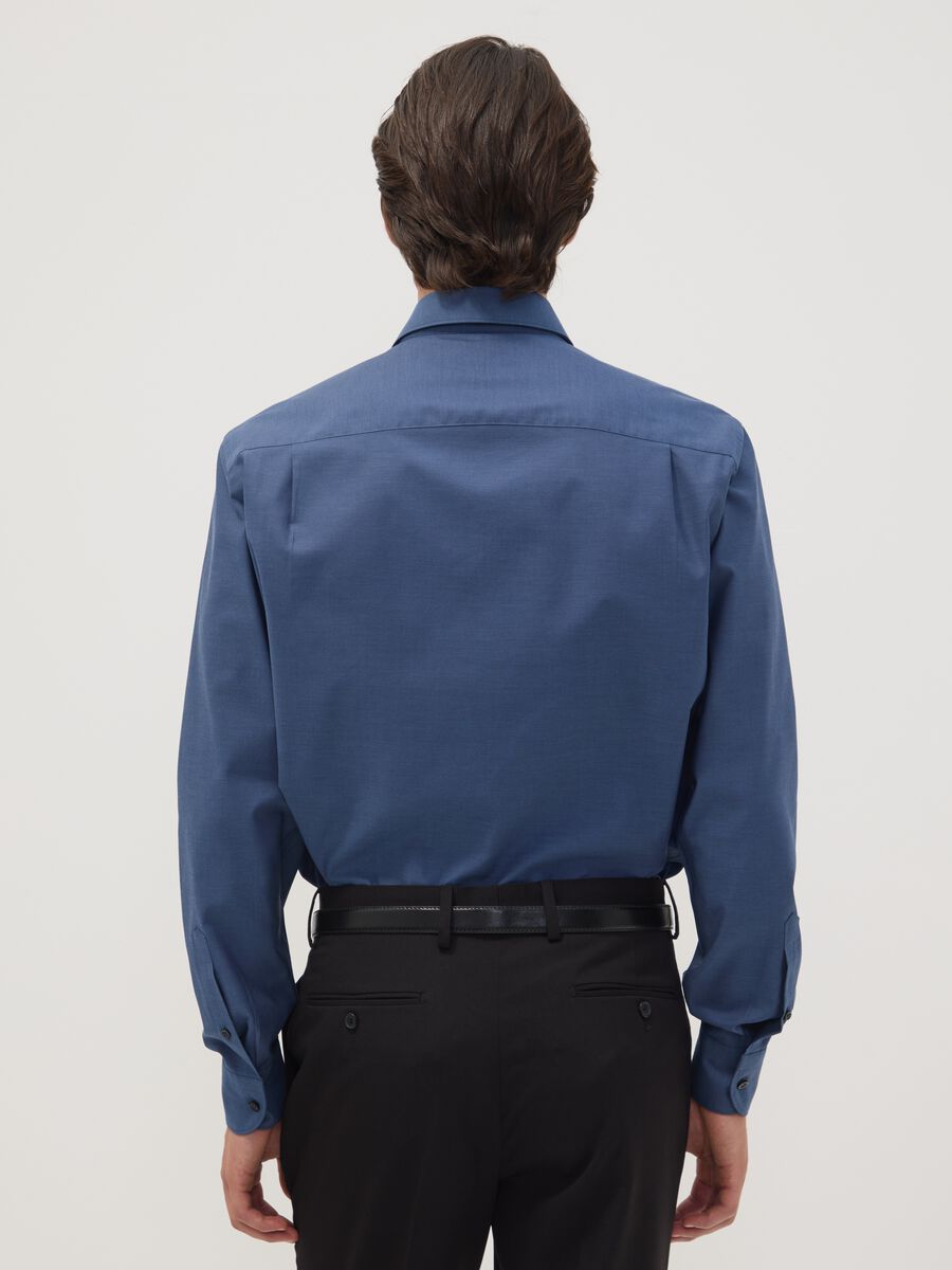 Blue pure cotton shirt with French collar, regular fit, easy iron_3