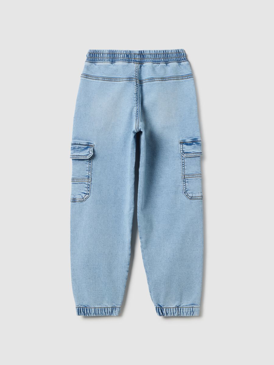 Children's regular fit blue cargo jeans in cotton blend with elastic_1