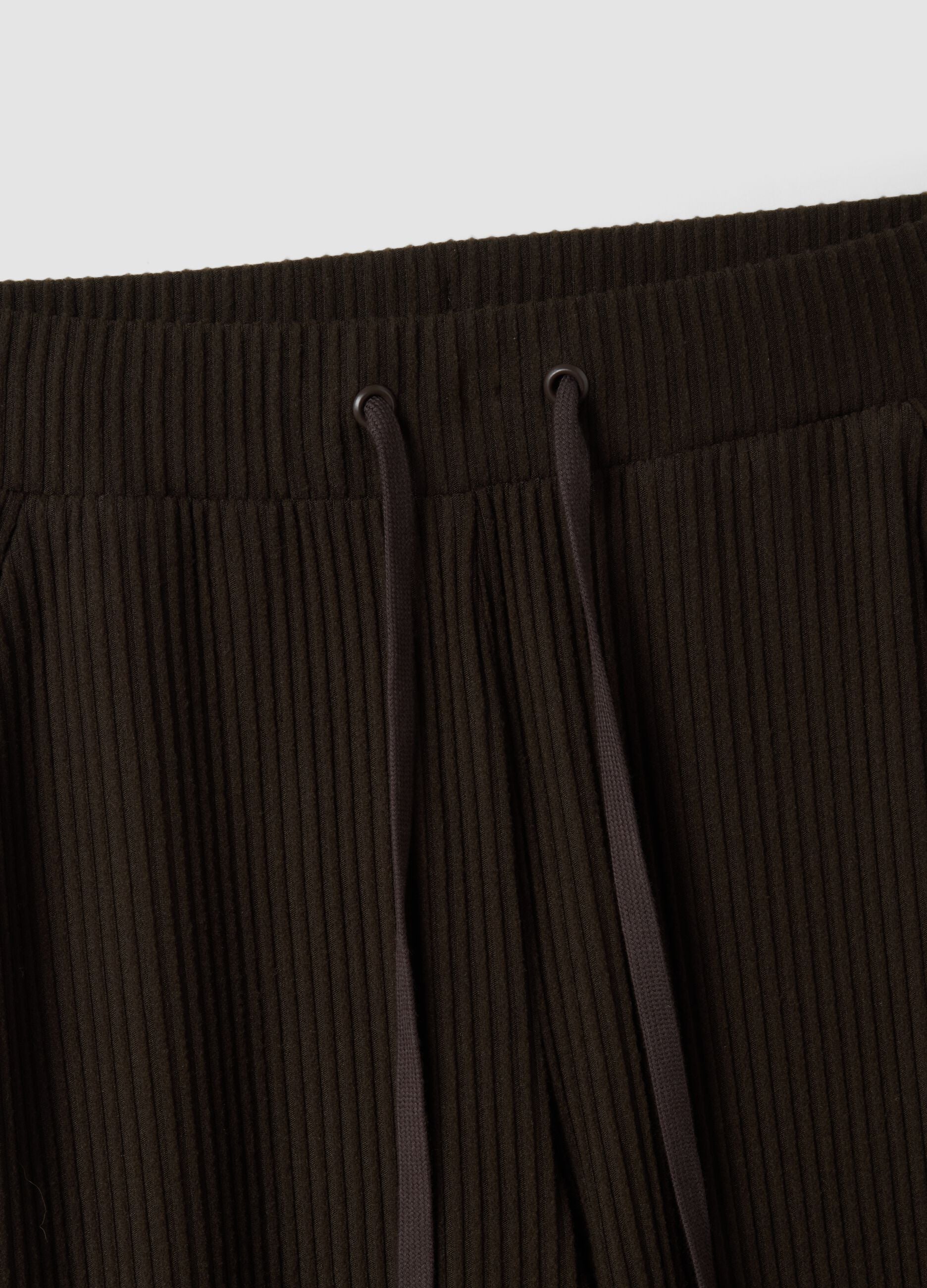 Brown ribbed stretch viscose straight-fit trousers