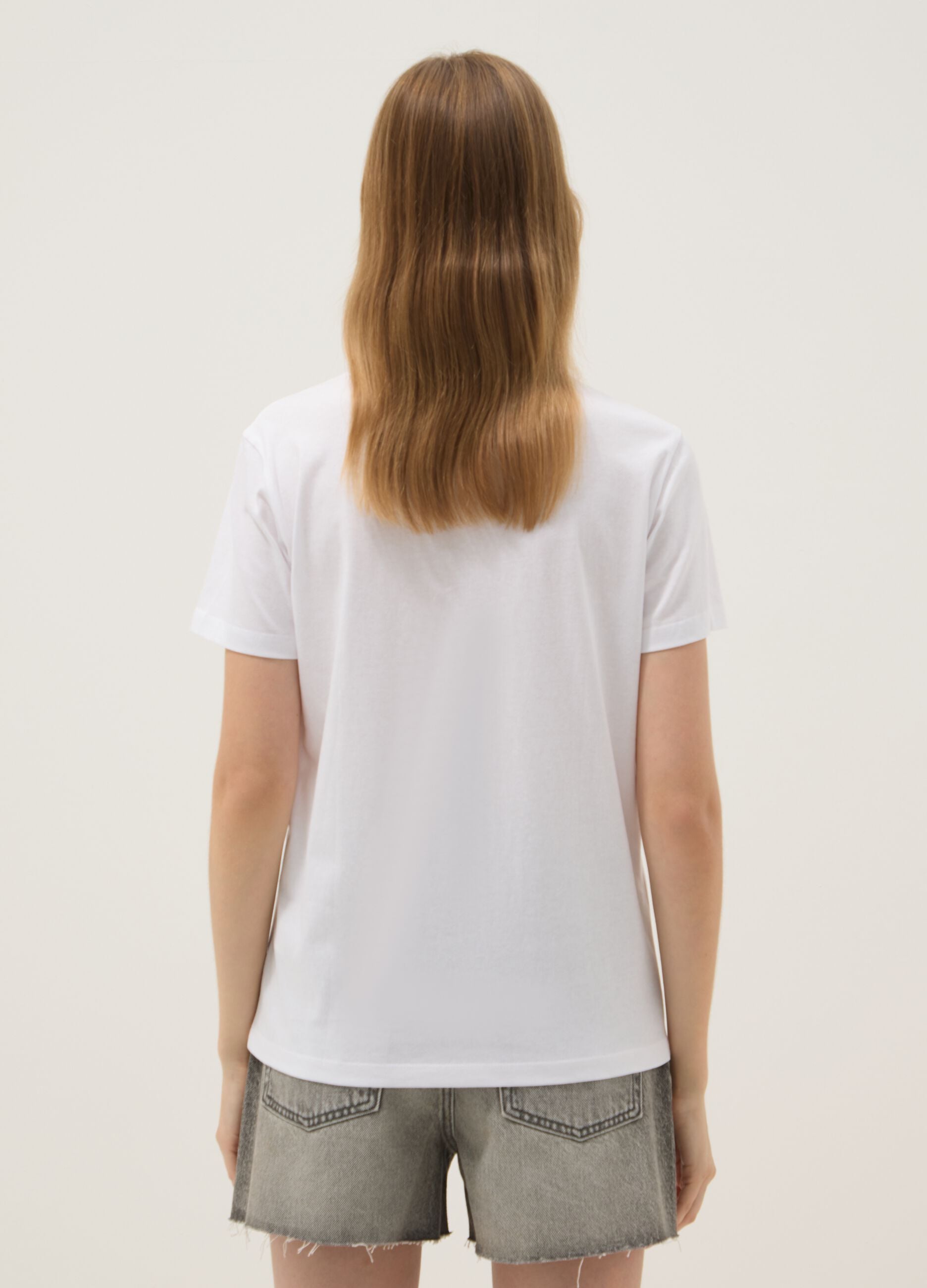 White pure cotton T-shirt regular fit with print
