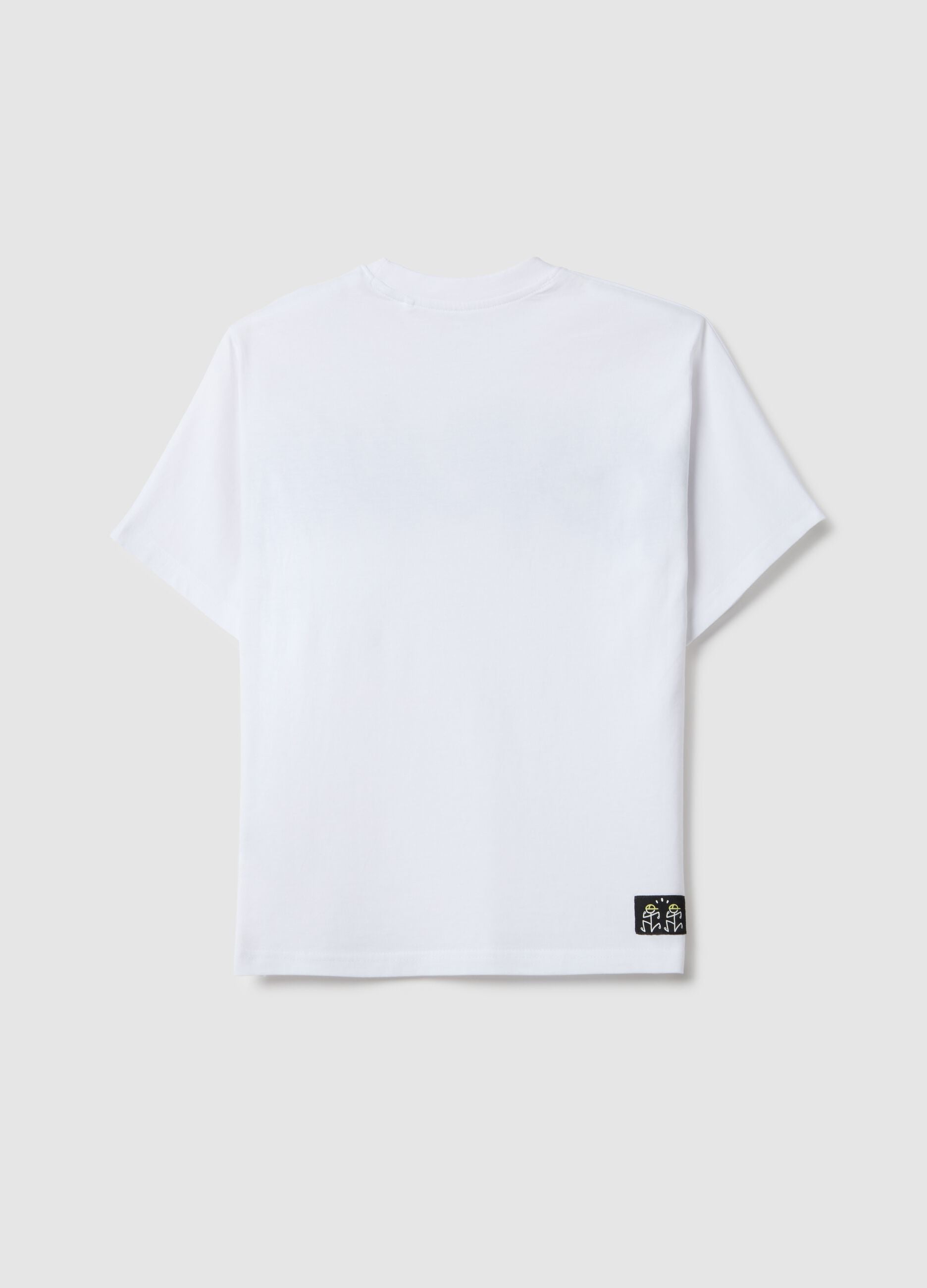 Boy's white pure cotton over fit T-shirt with print