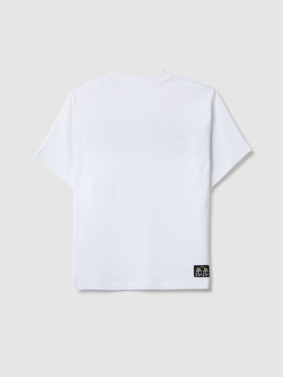 T-shirt in puro cotone bianco da ragazzo over fit con stampa_4