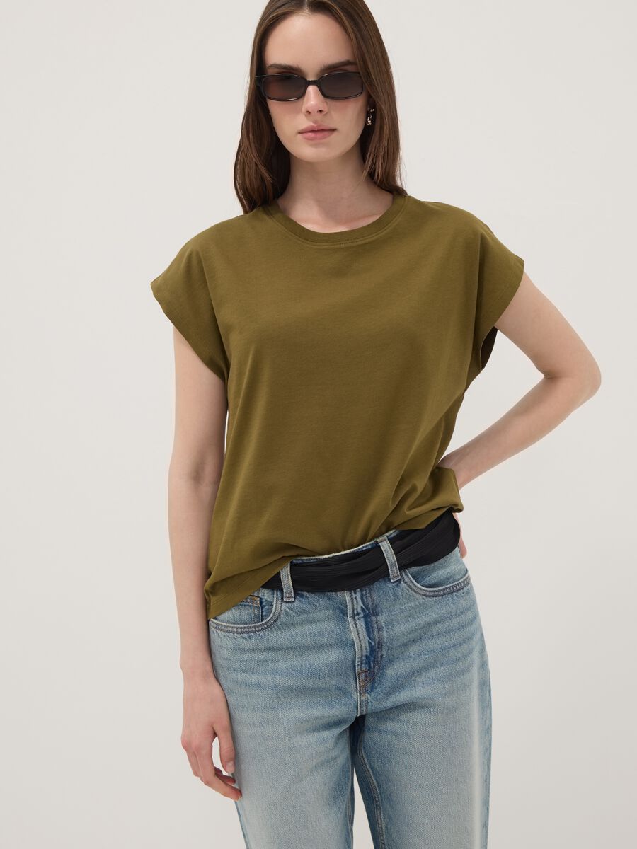 Green pure cotton regular-fit short-sleeve T-shirt_0