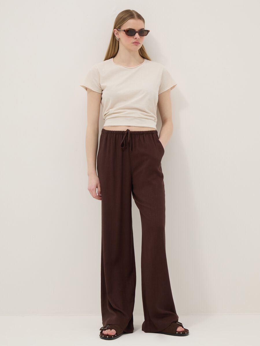 Brown viscose and linen blend joggers &ndash; relaxed fit_1