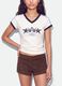 White pure-cotton V-neck T-shirt with front print_2