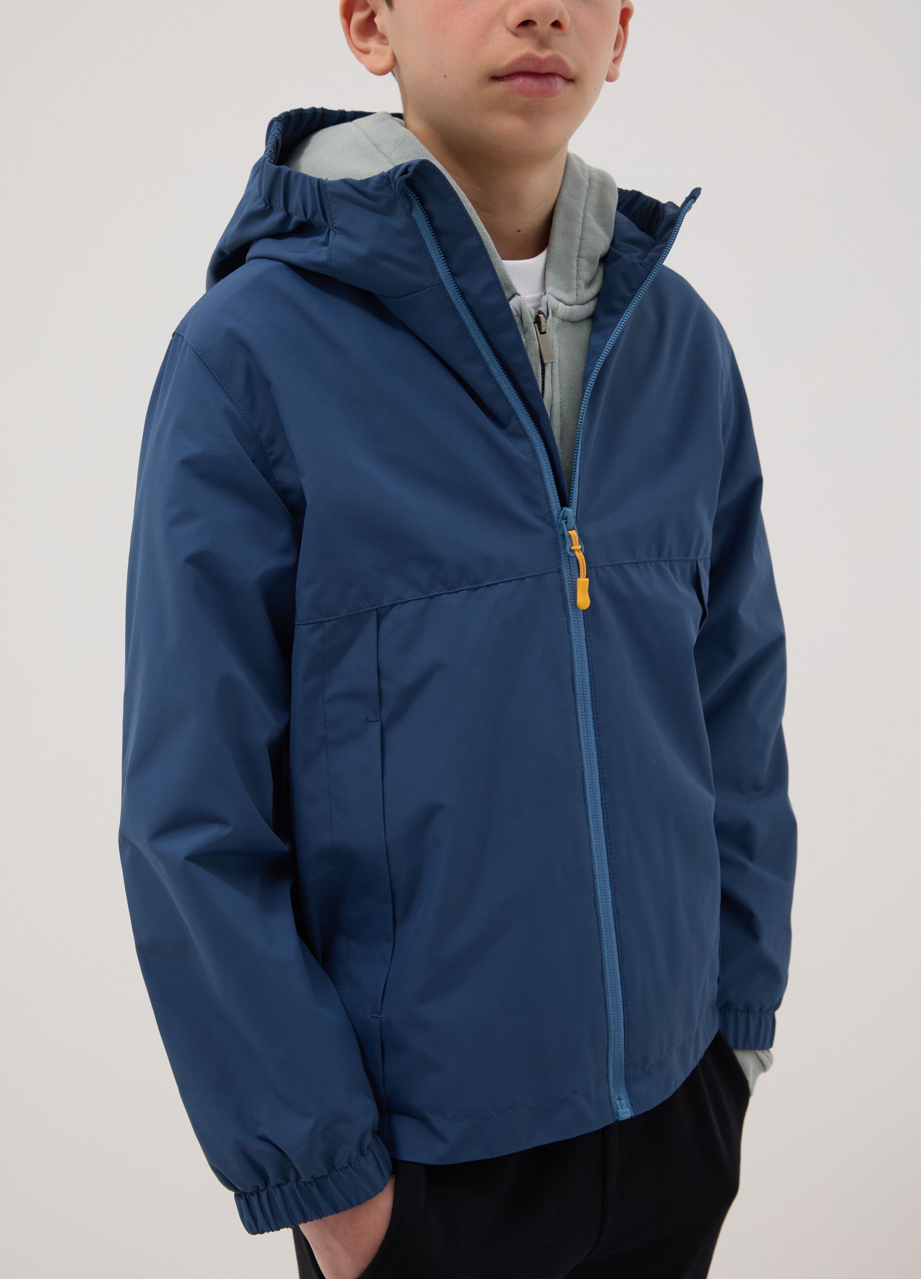 Boys' regular fit blue hooded jacket