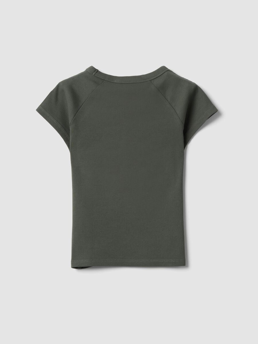 Green fitted ribbed stretch-cotton T-shirt with studs_5