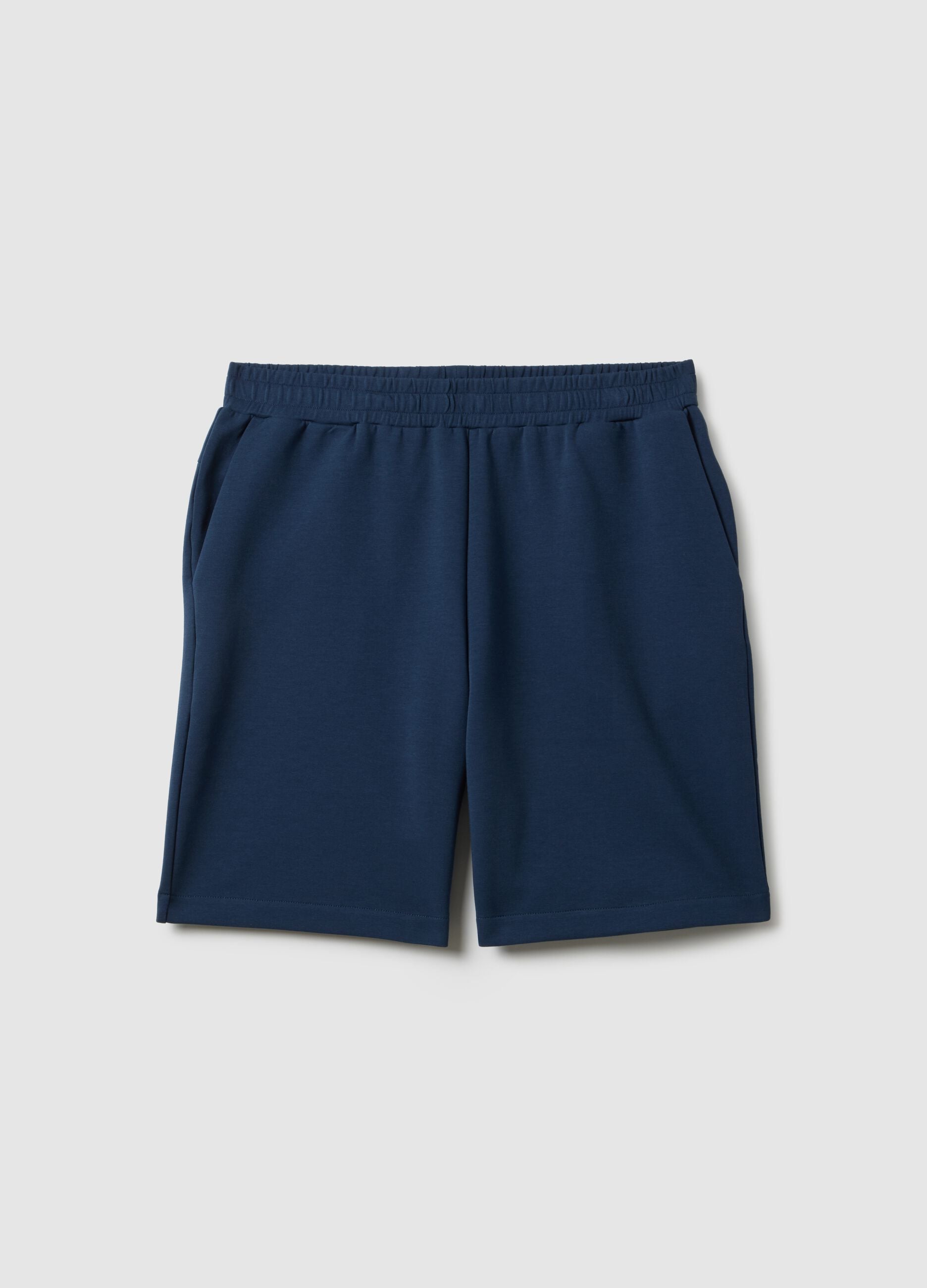 Regular fit blue stretch cotton bermuda shorts