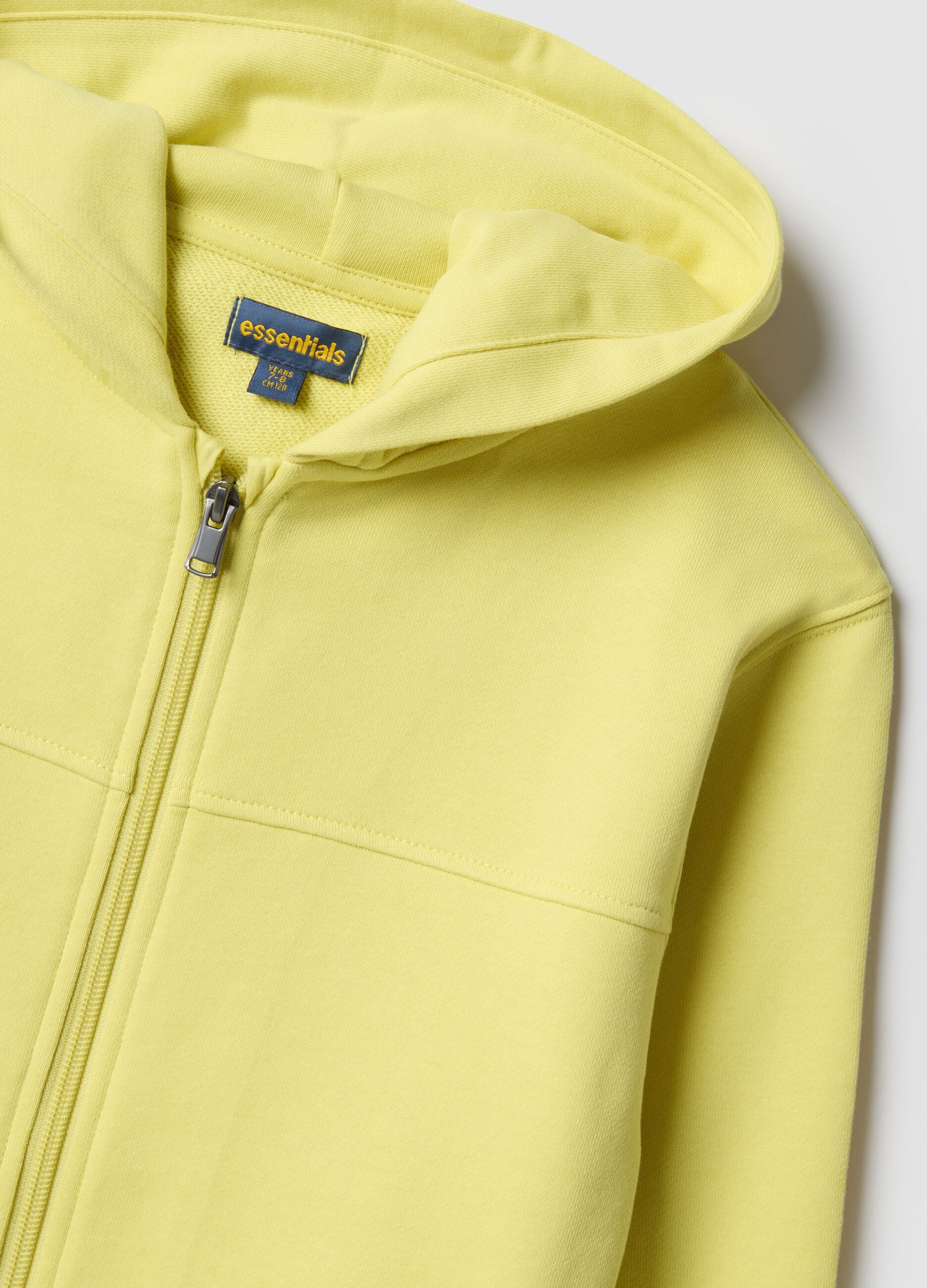 Yellow hooded zip sweatshirt for children in pure cotton regular fit