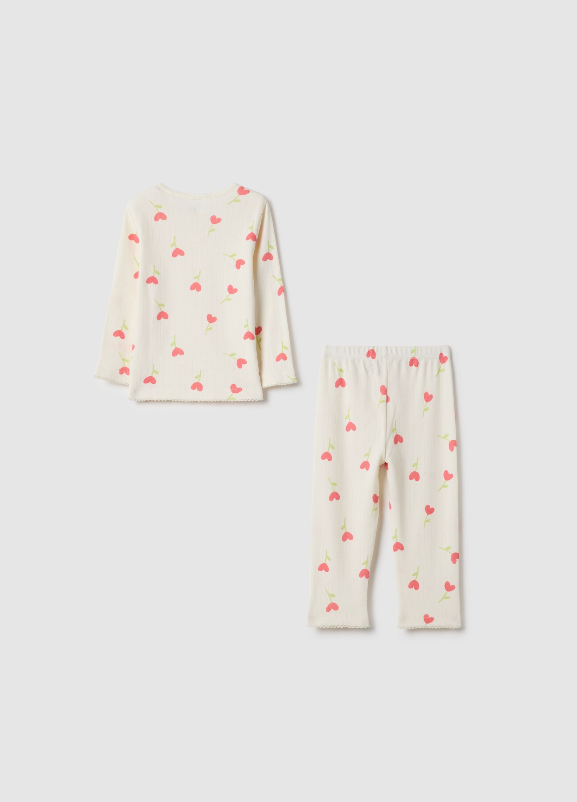 Multi-coloured regular fit pure cotton pyjamas with hearts for infants