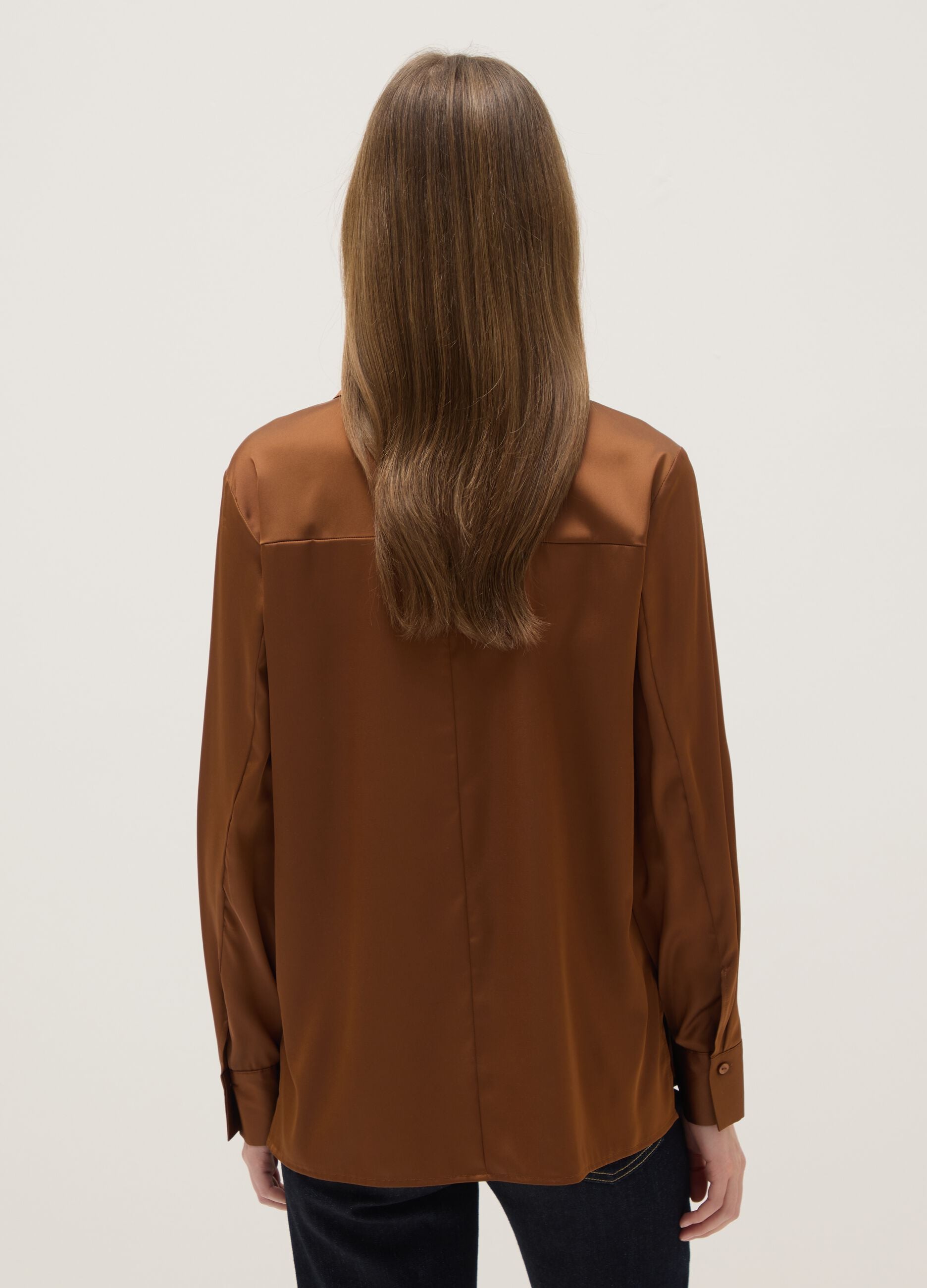 Brown Satin Regular Fit Shirt
