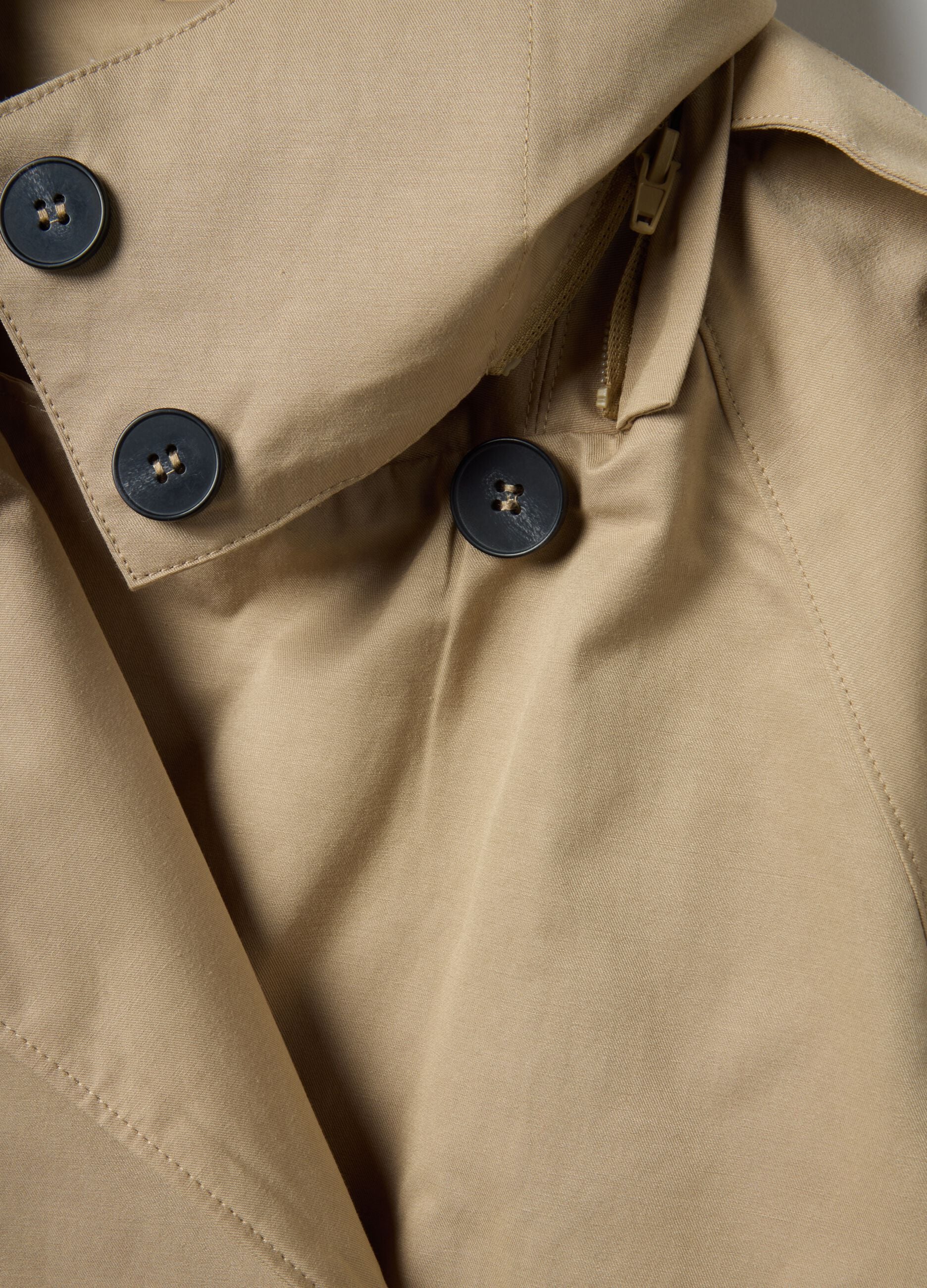 Beige cotton blend regular fit jacket with hood