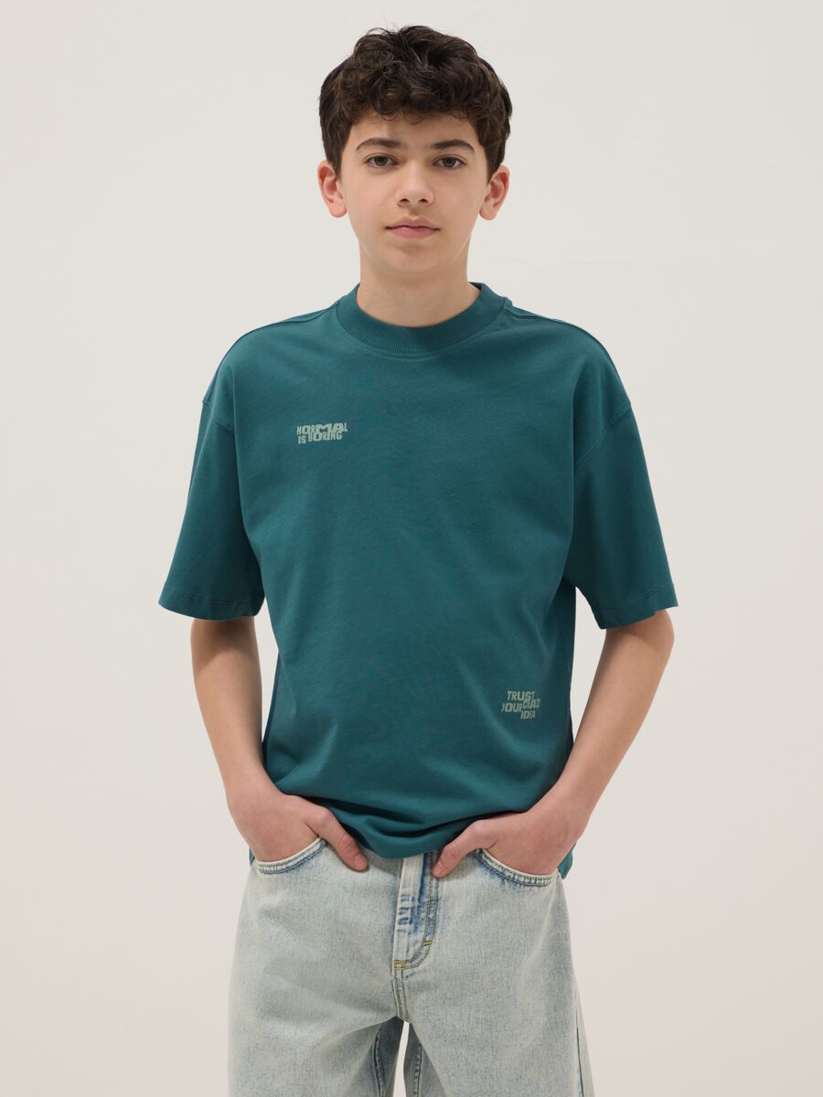 T-shirt in puro cotone verde oversize per ragazzi_0