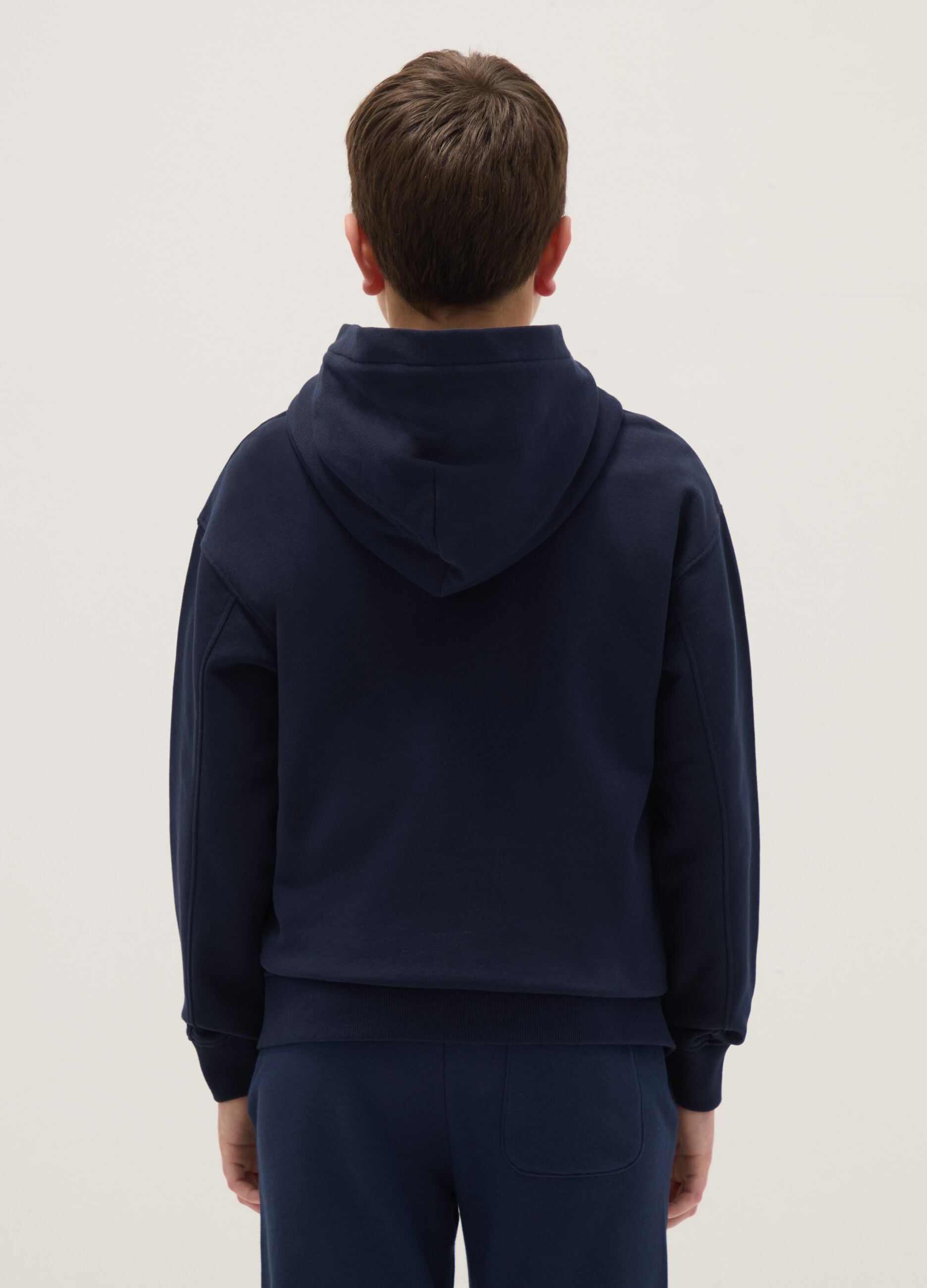 Boy's blue hoodie in pure cotton with oversized fit and zip