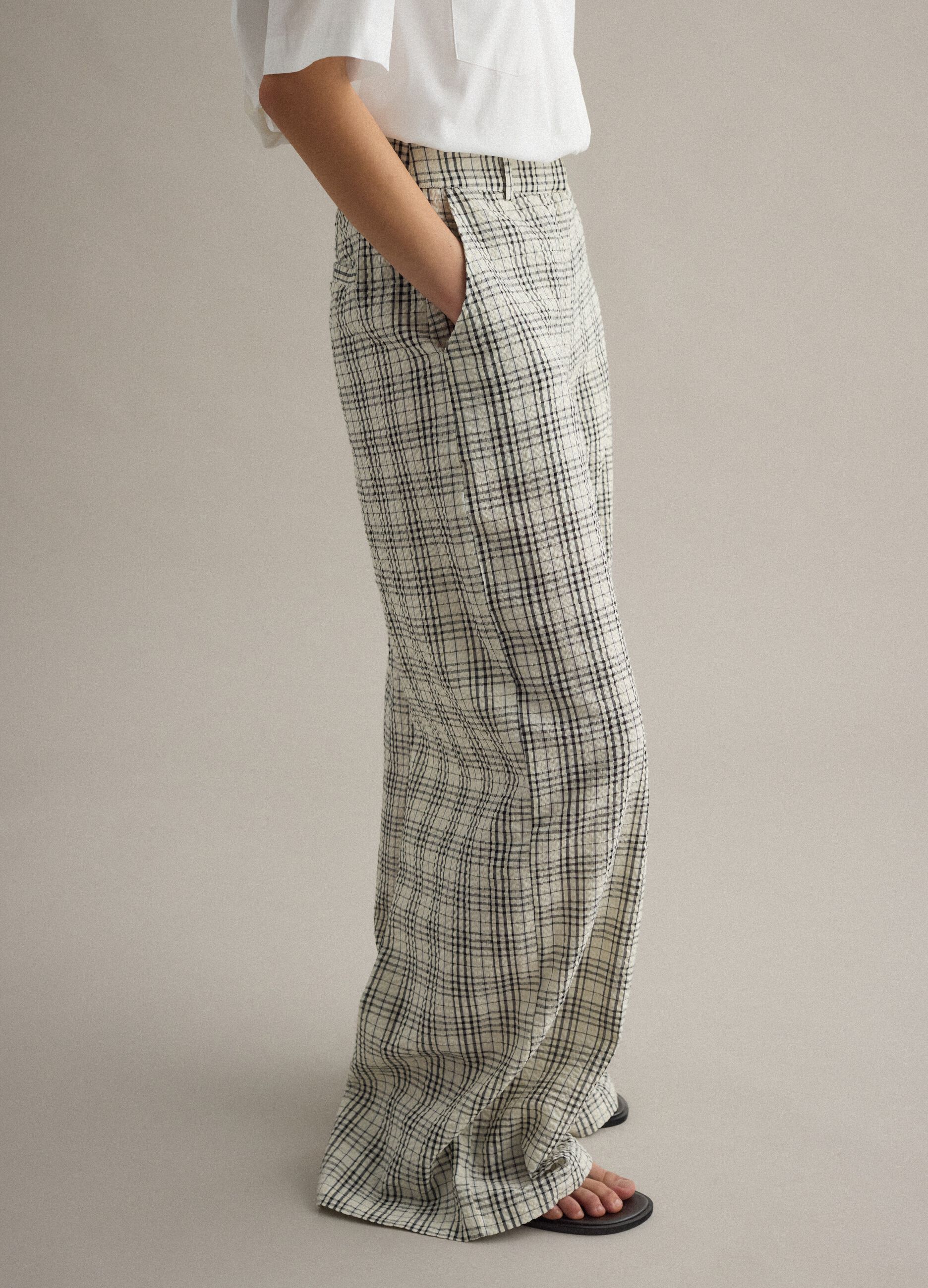 Multicolour Checked Pure Cotton Wide Leg Chino Trousers