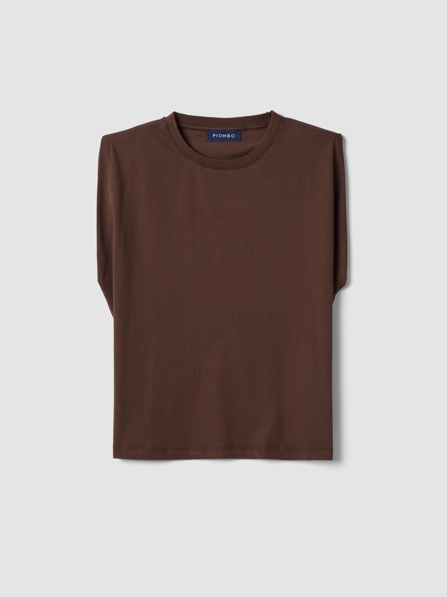 T-shirt marrone a maniche corte in misto cotone_4