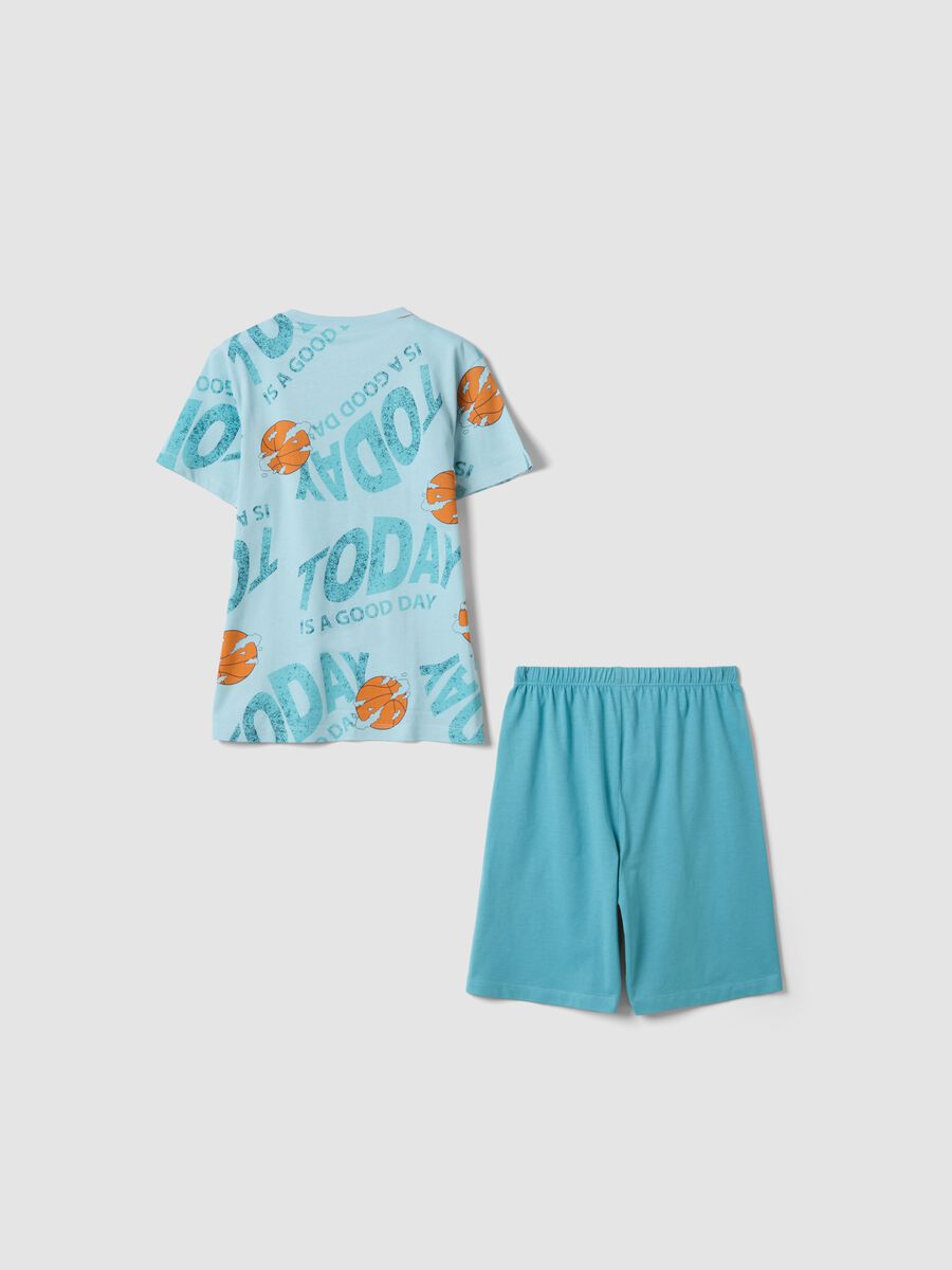 Boys&rsquo; light blue pure cotton short pyjamas with prints_1