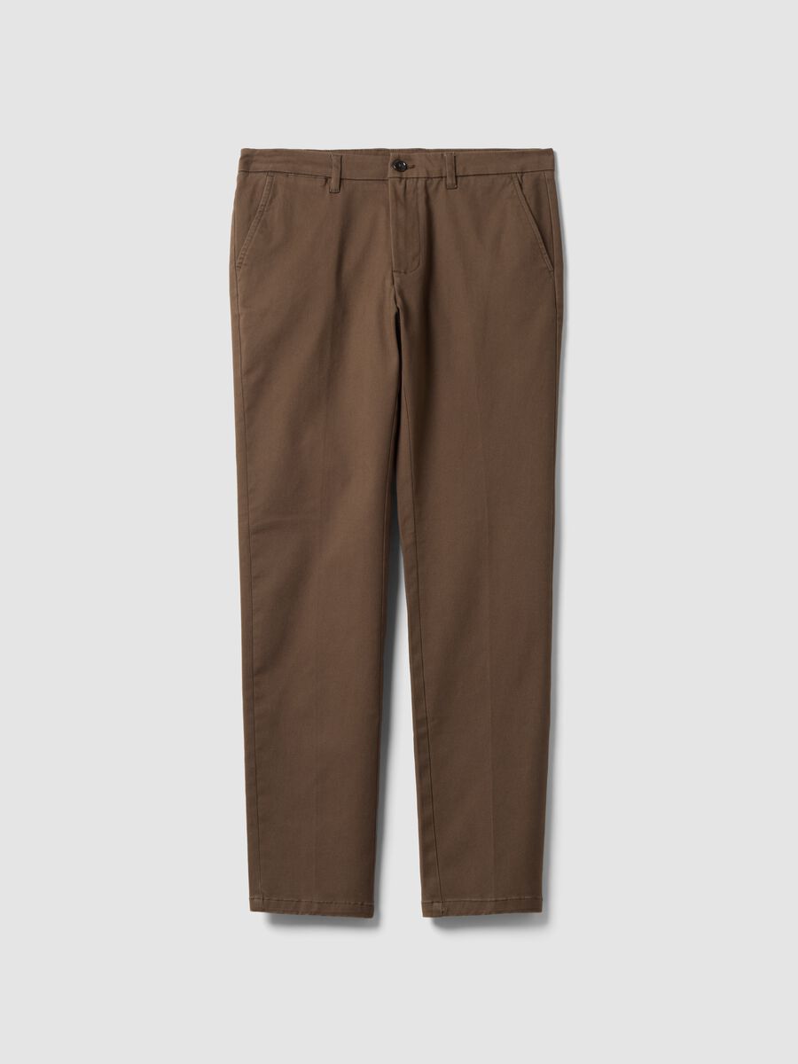 Brown slim-fit stretch cotton twill chino trousers_0