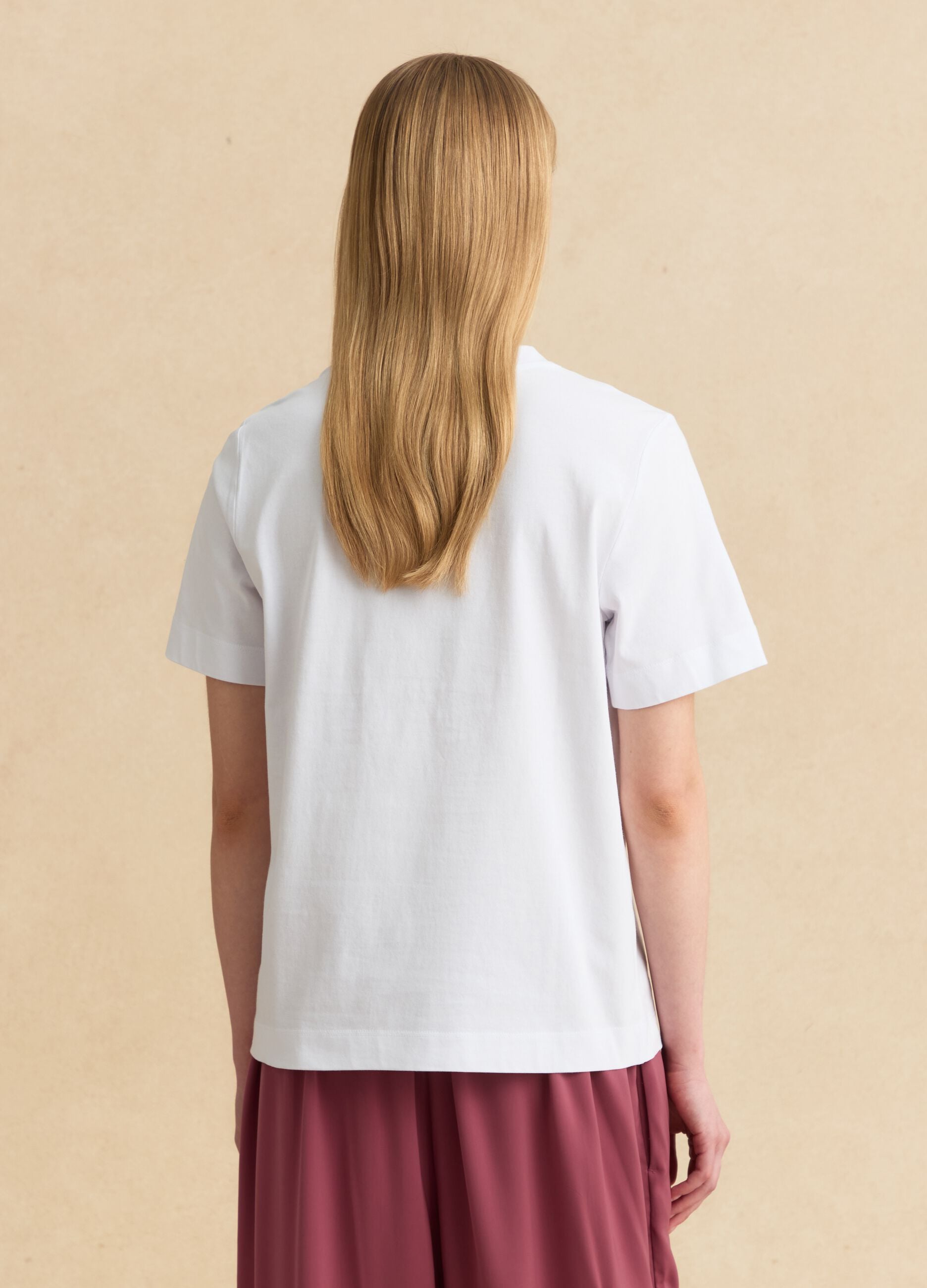 White pure cotton T-shirt with floral print