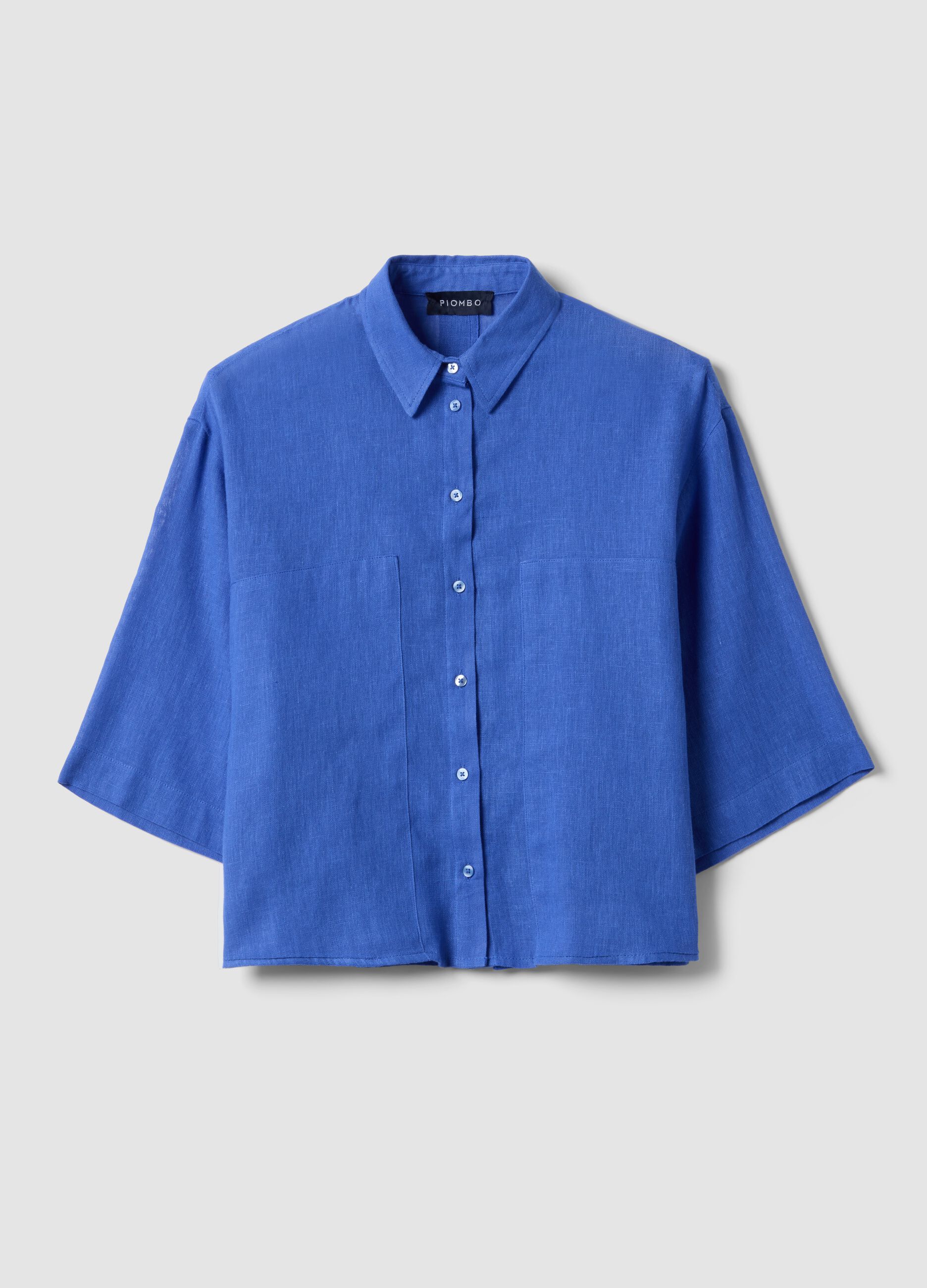 Blue Linen Blend Oversized Fit Shirt