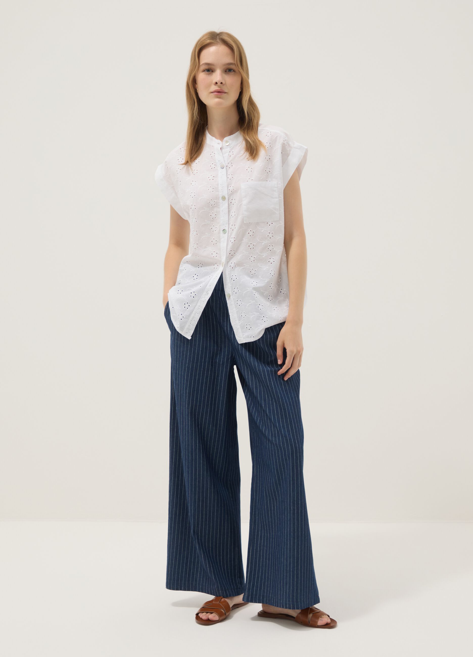 White pure cotton embroidered shirt