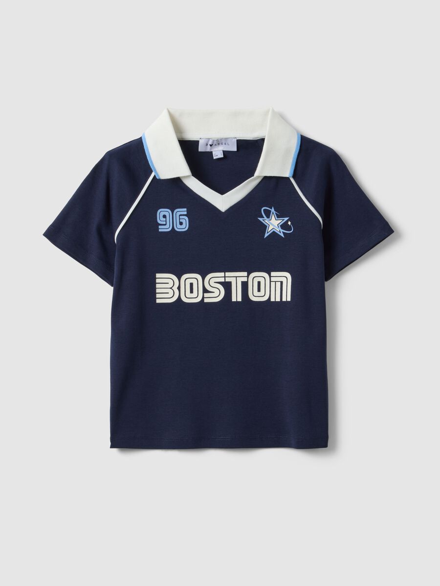 Blue pure cotton regular fit polo neck T-shirt with print_4
